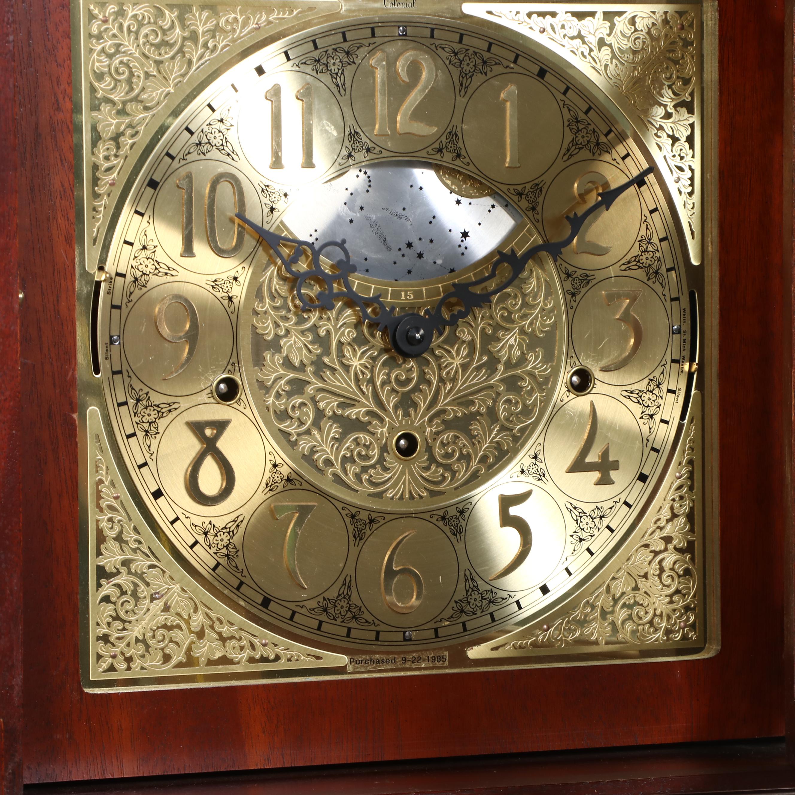Colonial Mfg. Co./Molyneux Federal Style Mahogany Grandfather Clock