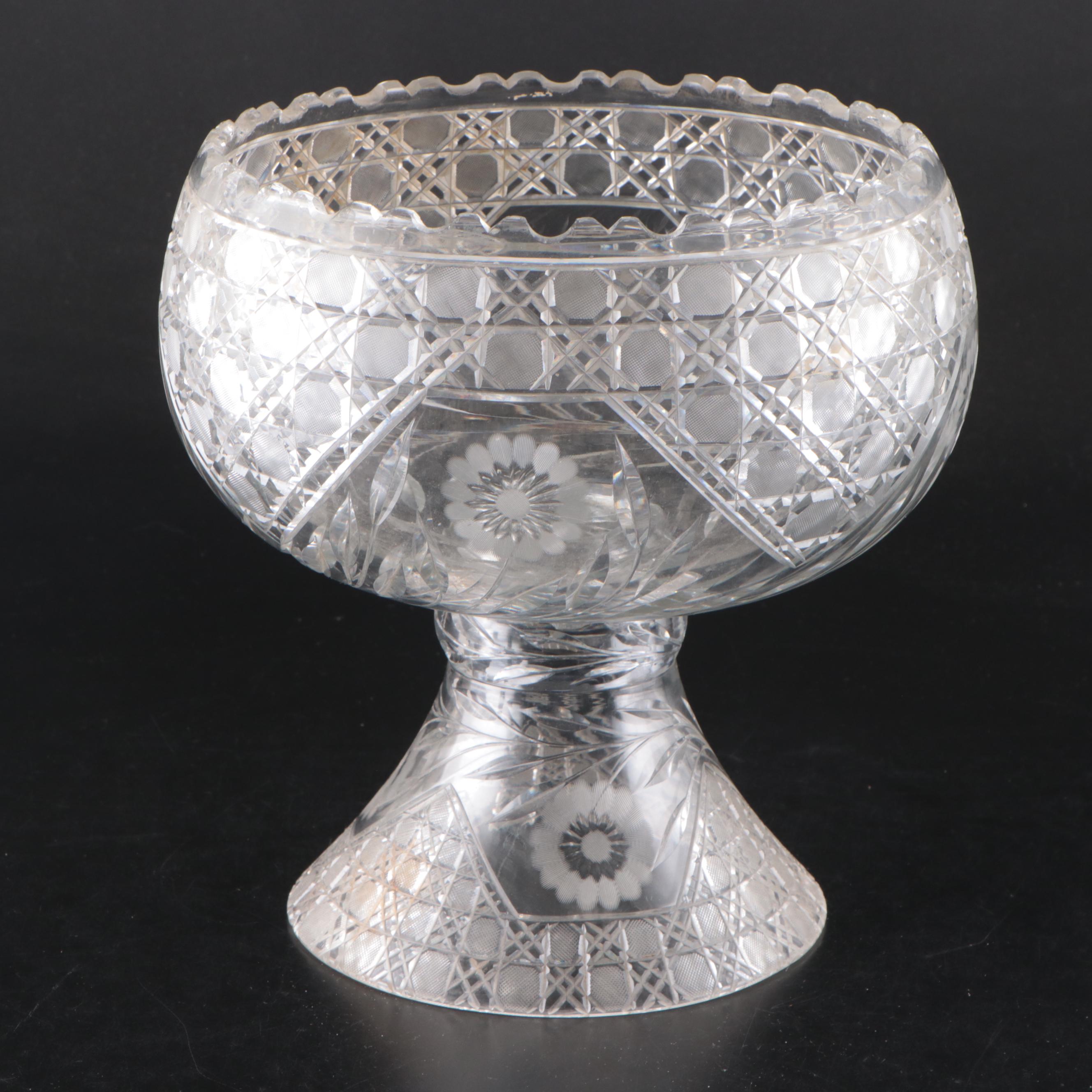 American Brilliant Style Cut Glass Punch Bowl, 20th Century