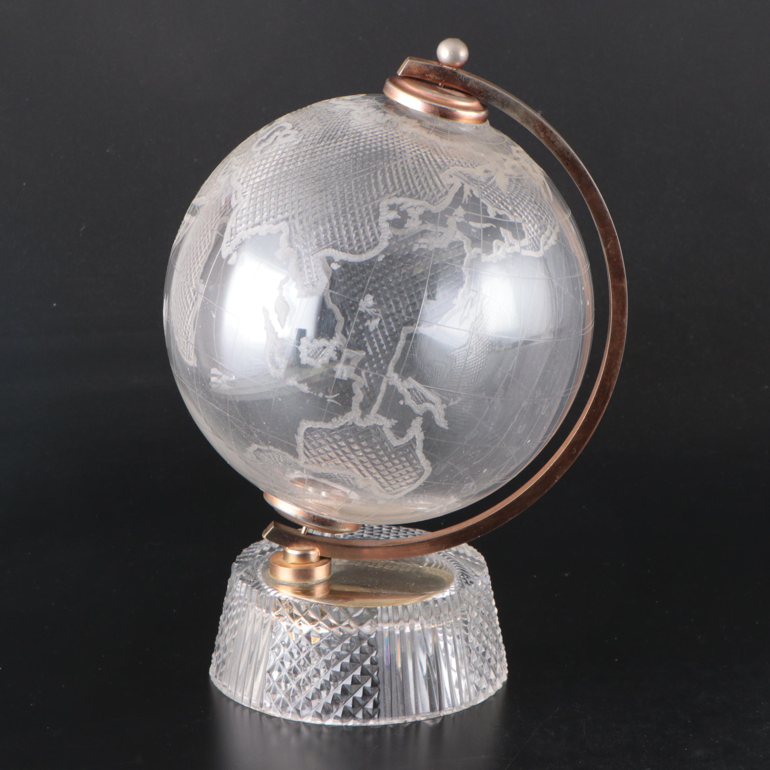 Cut Crystal Desktop Globe, Mid to Late 20th Century