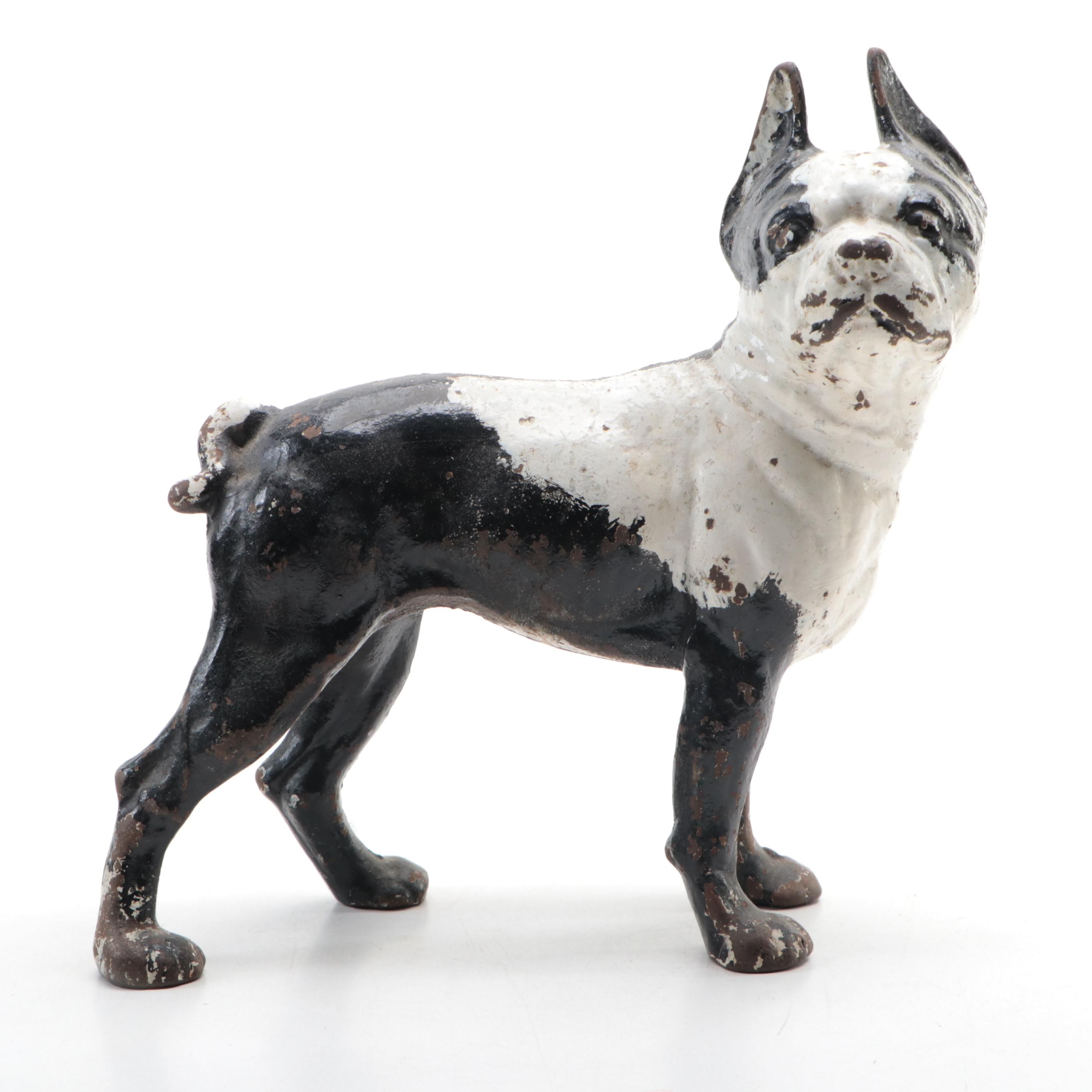 Paint Decorated Cast Iron Boston Terrier Doorstop, 20th Century