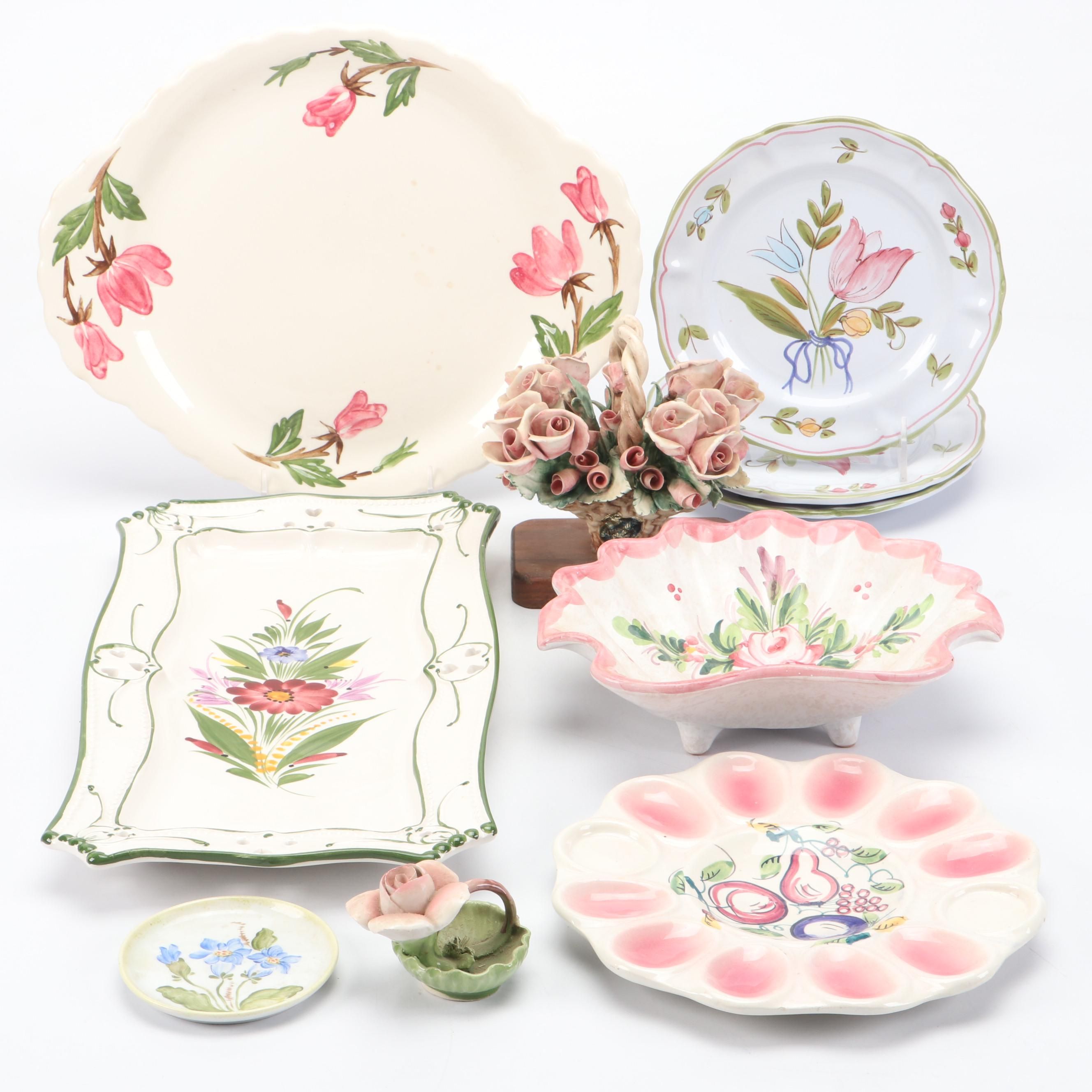 Italian Capodimonte Flowers with More Hand-Painted Ceramic Table Accessories