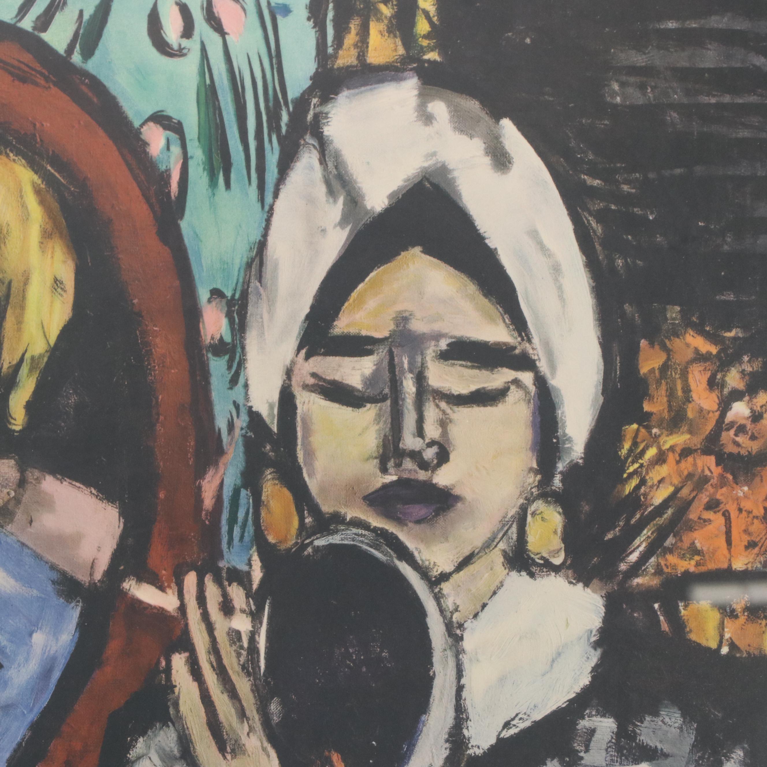 Chromolithograph after Max Beckmann "Lady with Mirror," 20th Century