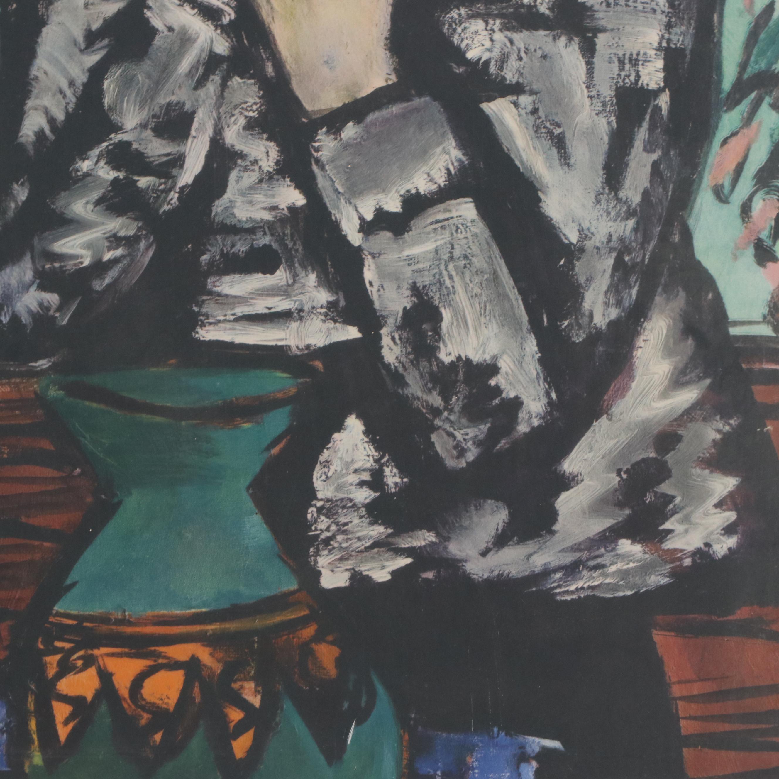 Chromolithograph after Max Beckmann "Lady with Mirror," 20th Century