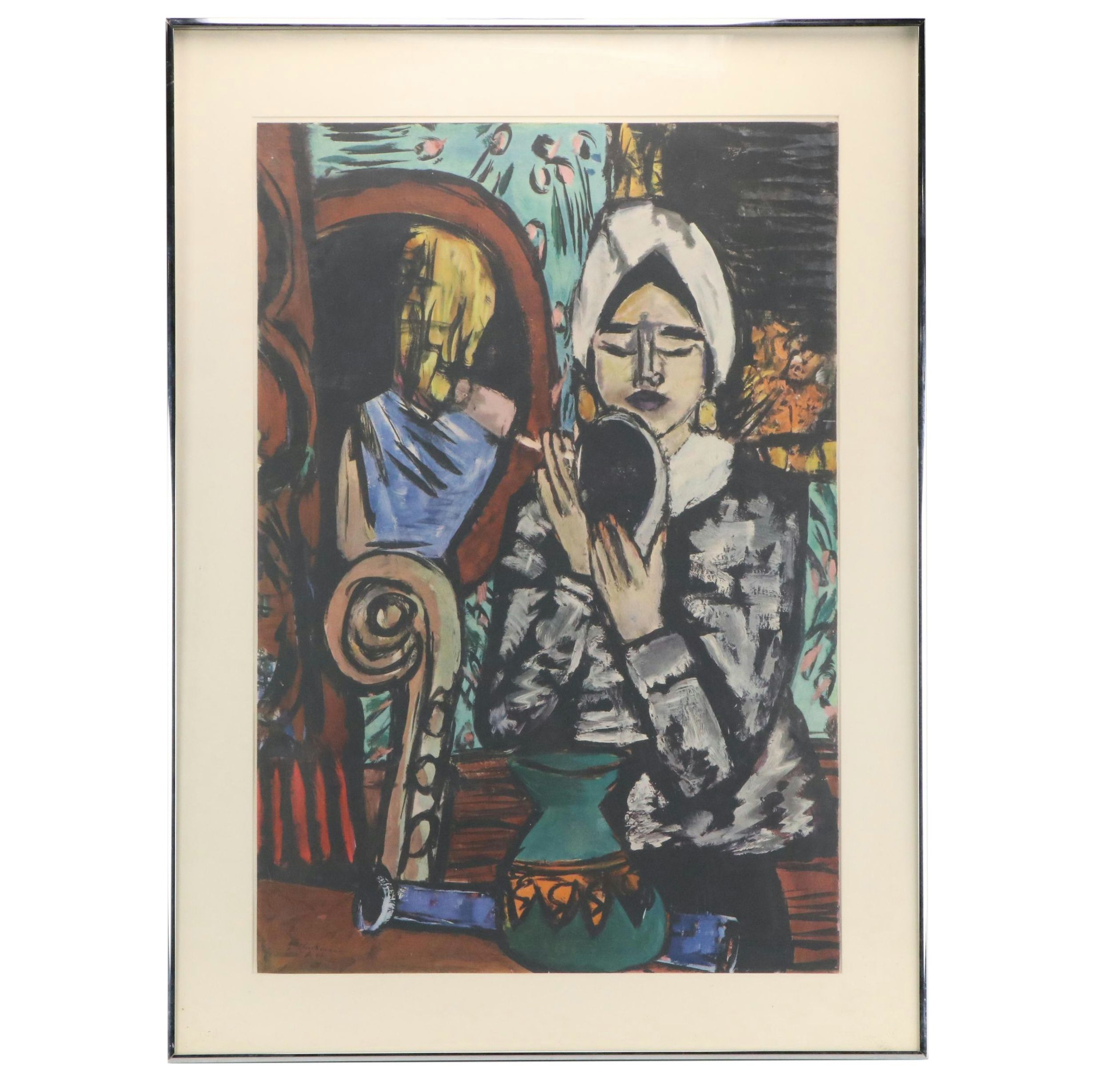 Chromolithograph after Max Beckmann "Lady with Mirror," 20th Century