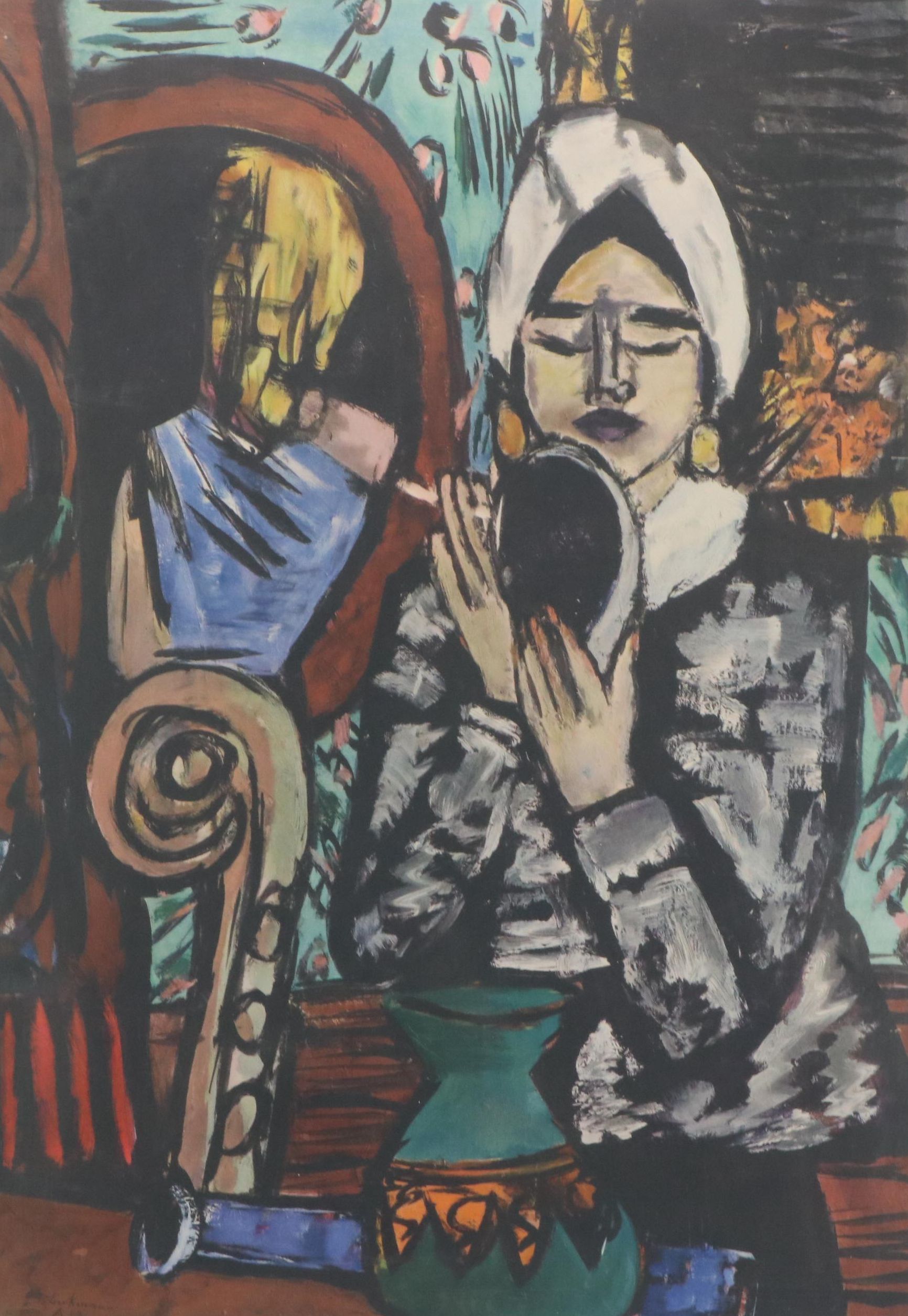 Chromolithograph after Max Beckmann "Lady with Mirror," 20th Century