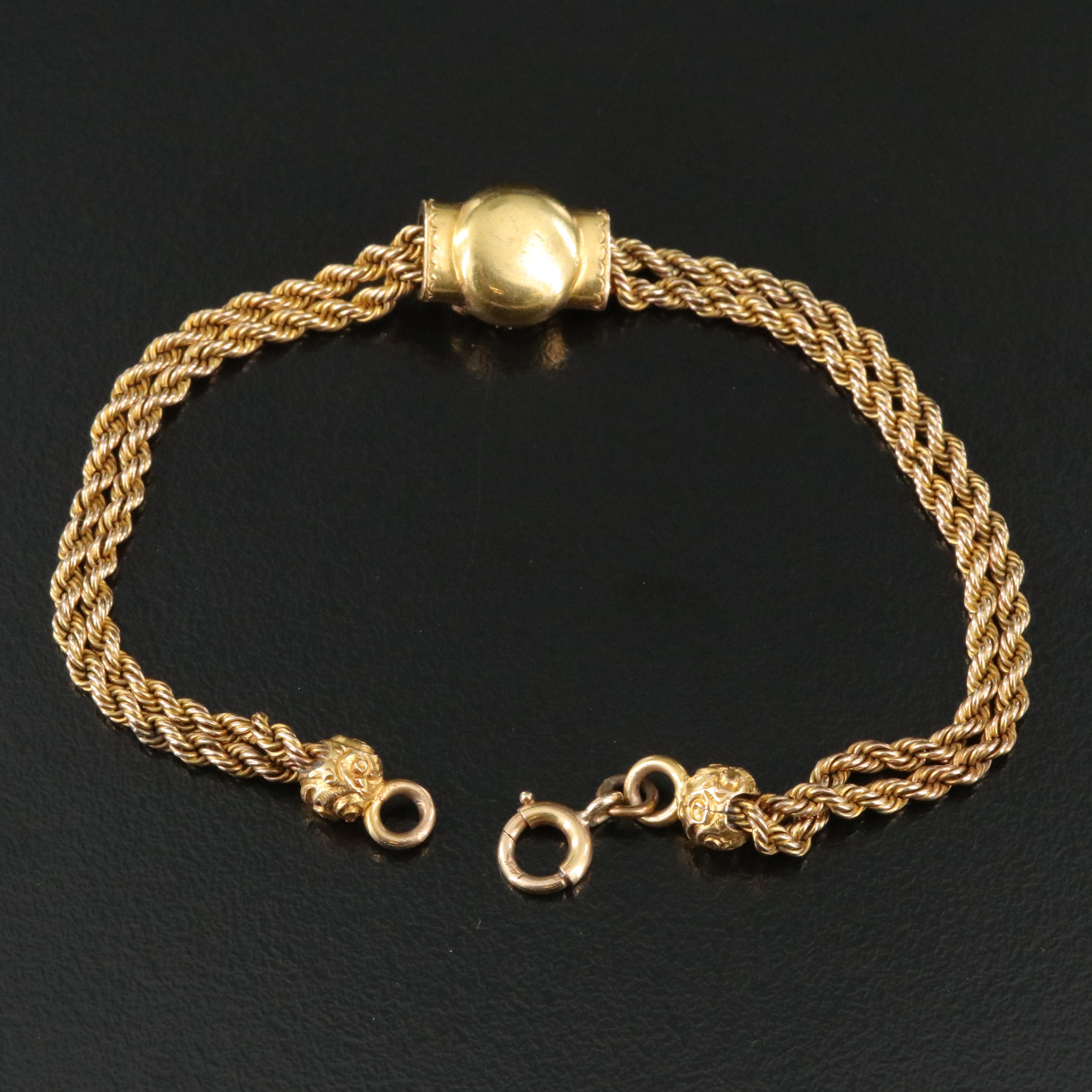 Early 1900s 14K 0.13 CTW Diamond Hand Engraved Slide Bracelet