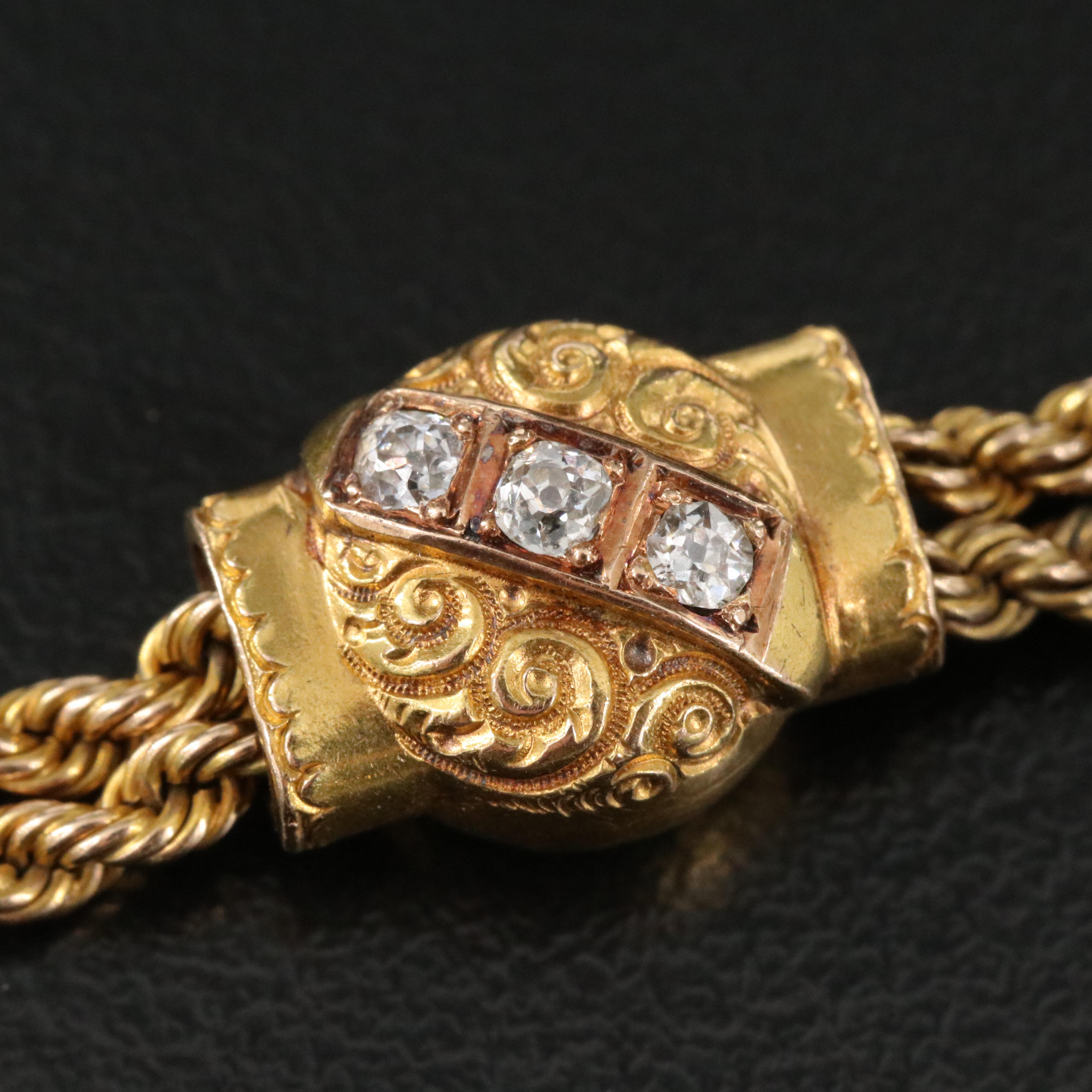 Early 1900s 14K 0.13 CTW Diamond Hand Engraved Slide Bracelet