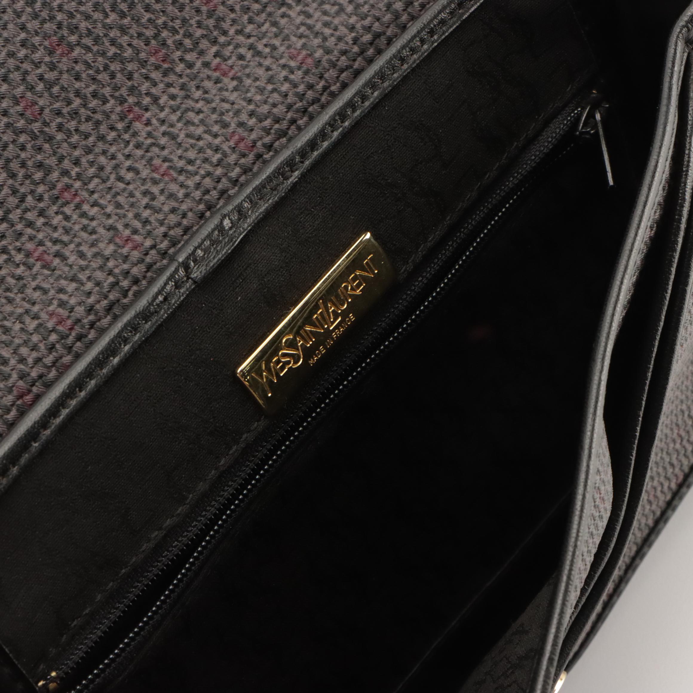 Yves Saint Laurent Vintage Purple Coated Canvas and Black Leather Crossbody Bag