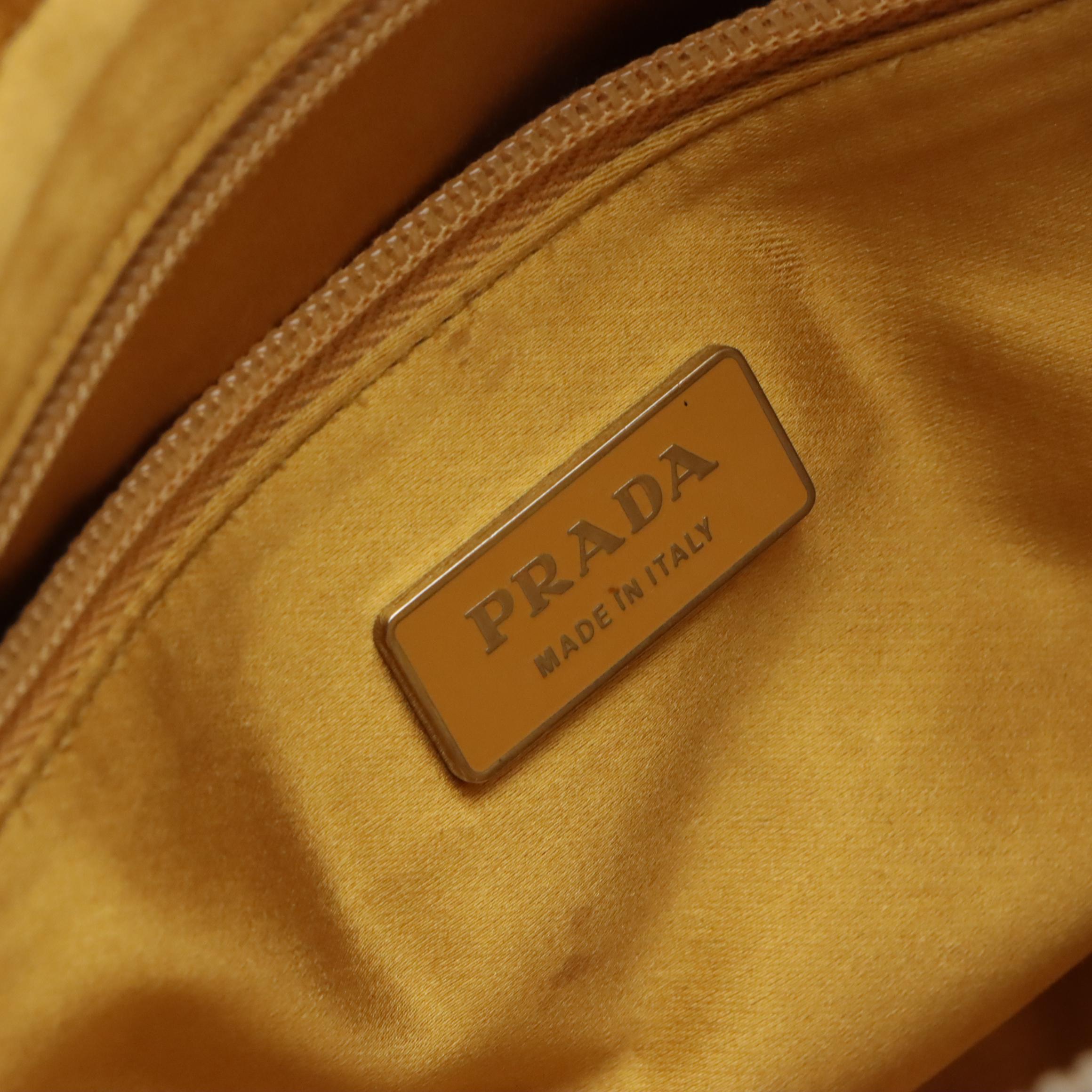 Prada Canapa Canvas and Yellow Leather Zippered Shoulder Bag
