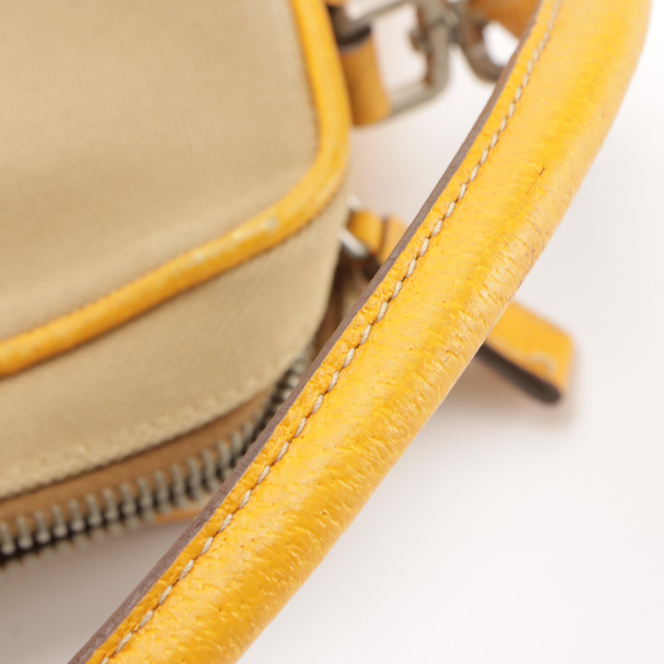 Prada Canapa Canvas and Yellow Leather Zippered Shoulder Bag