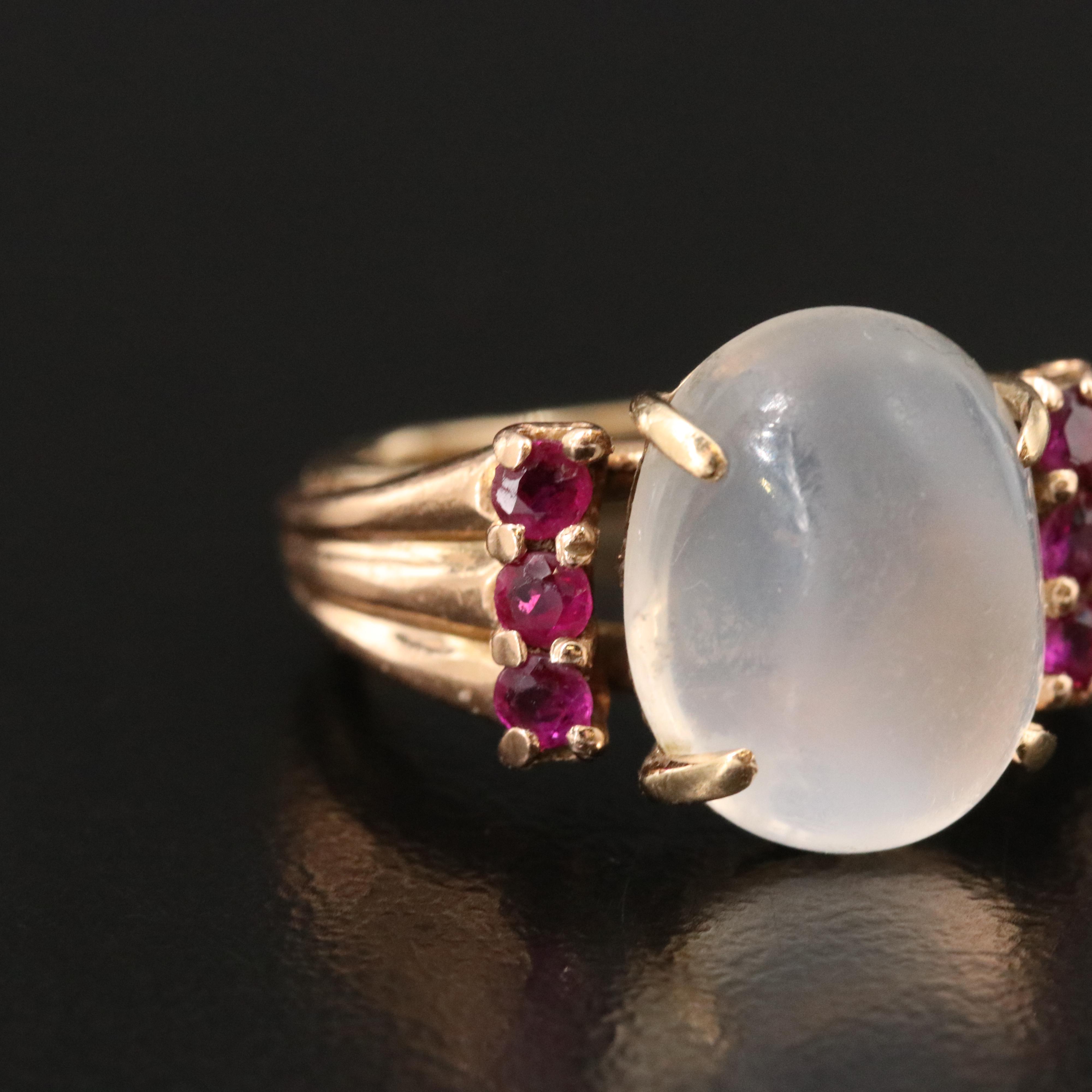 14K Moonstone and Ruby Ring