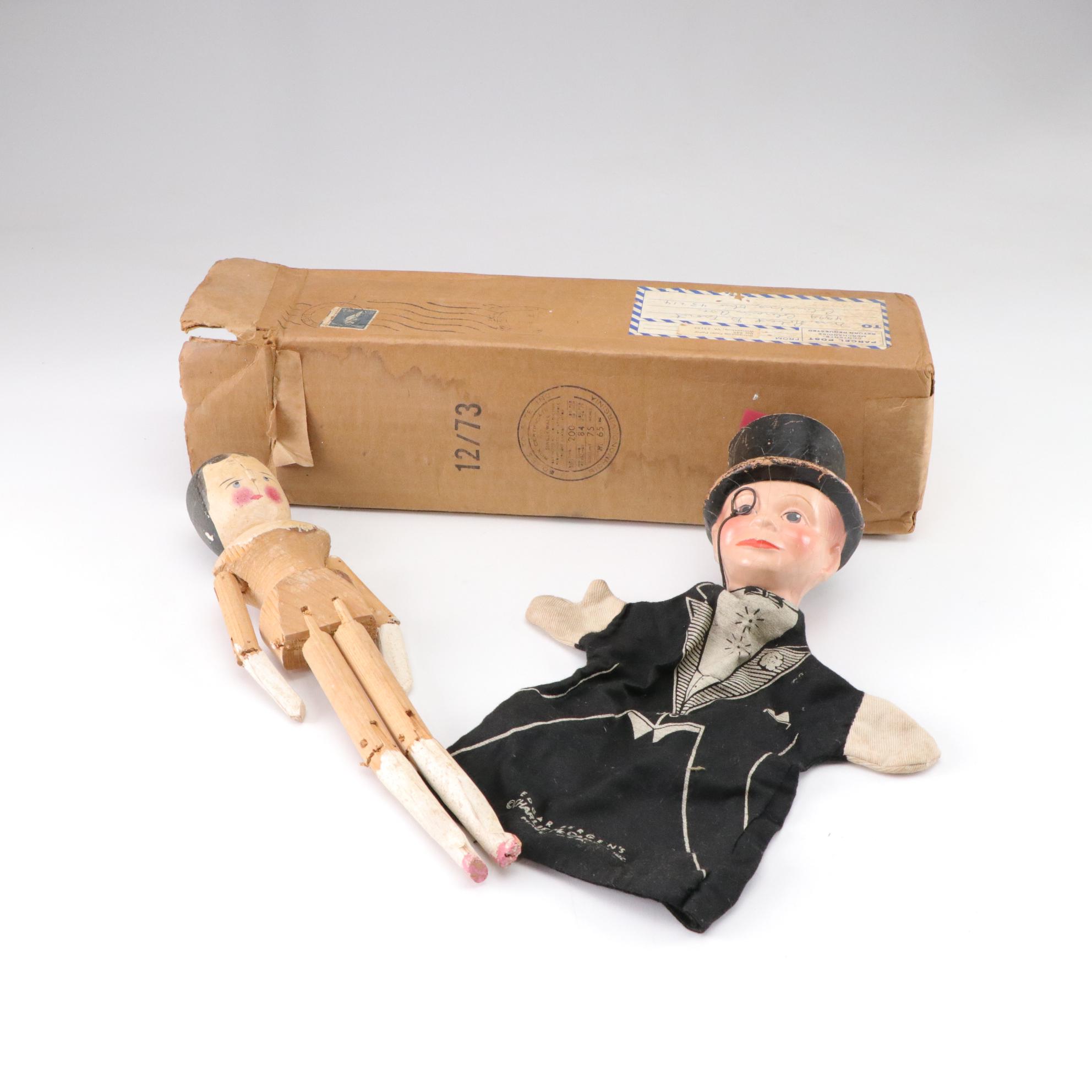 Charlie McCarthy Hand Puppet & Peg Doll