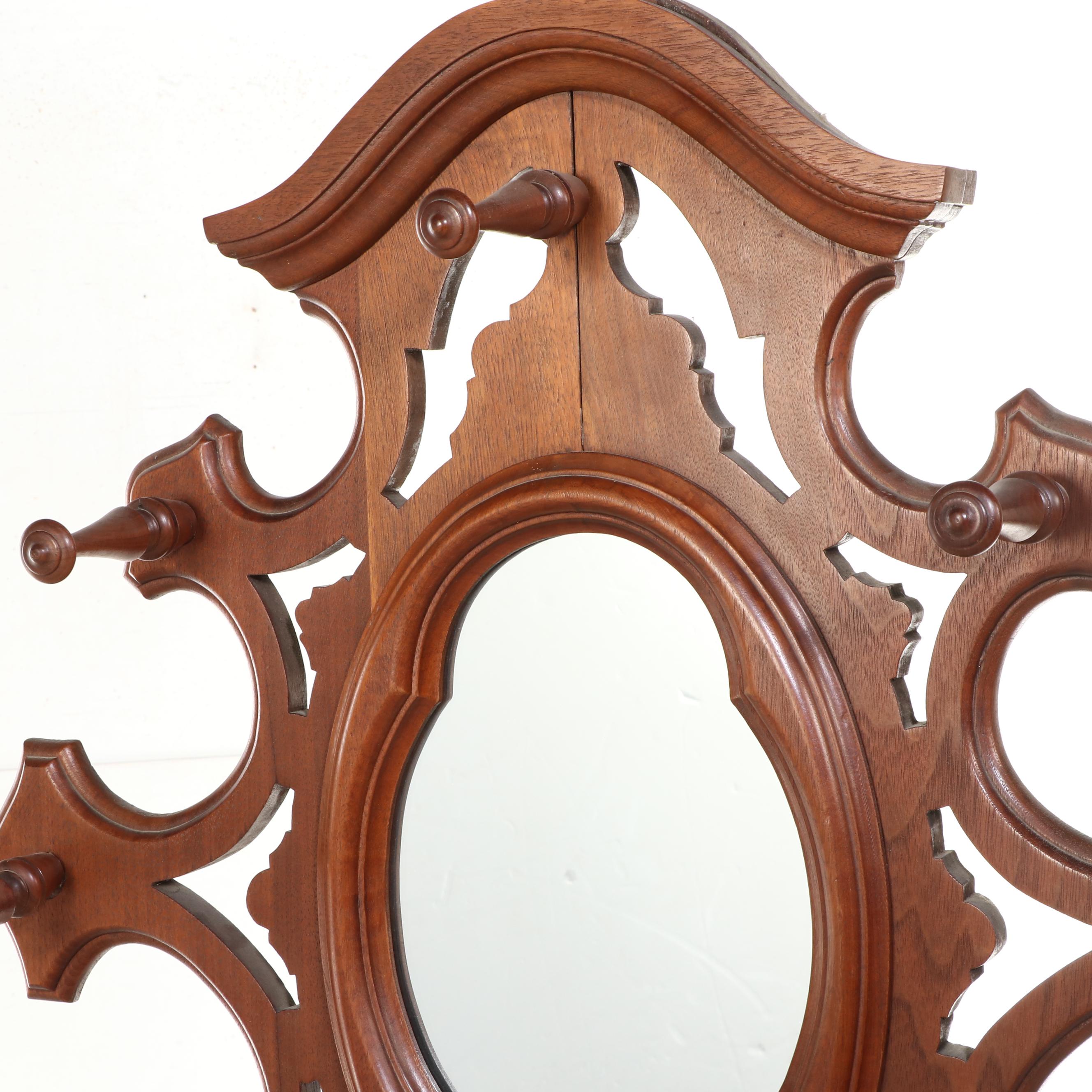 Victorian Mirrored Hall Tree with Marble Top Glove Drawer and Umbrella Stands