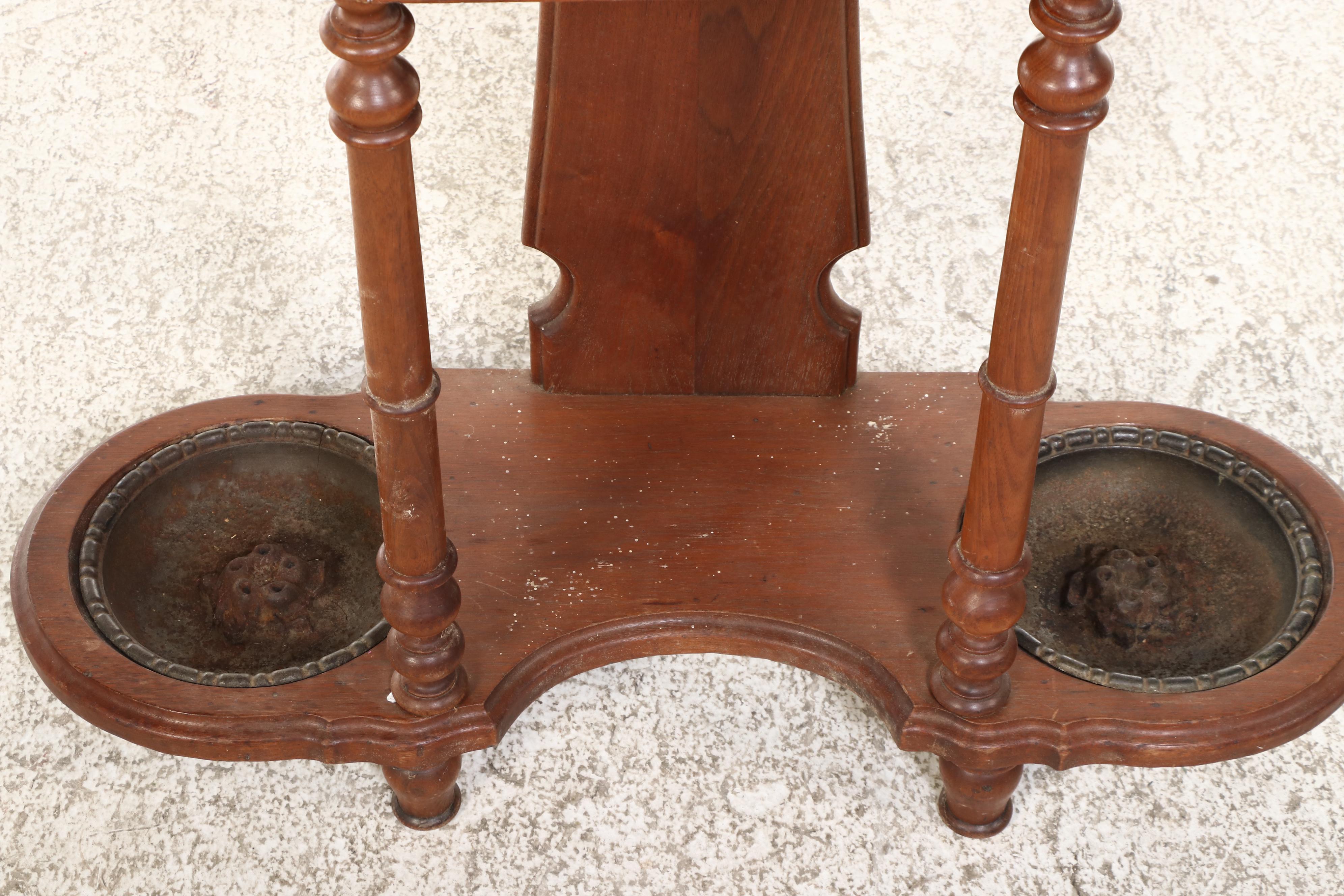 Victorian Mirrored Hall Tree with Marble Top Glove Drawer and Umbrella Stands