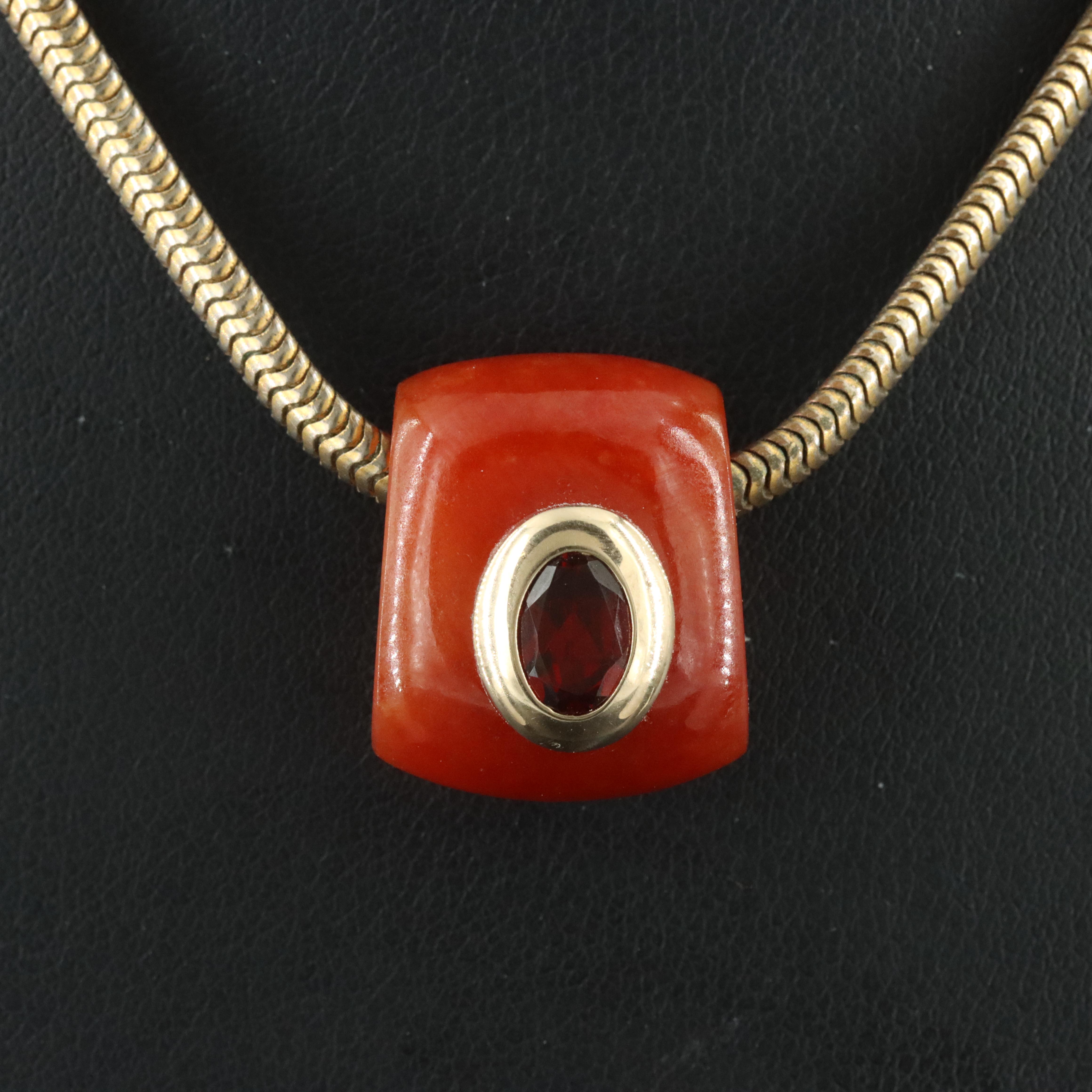 Jadeite and Garnet Slide Pendant on Chain