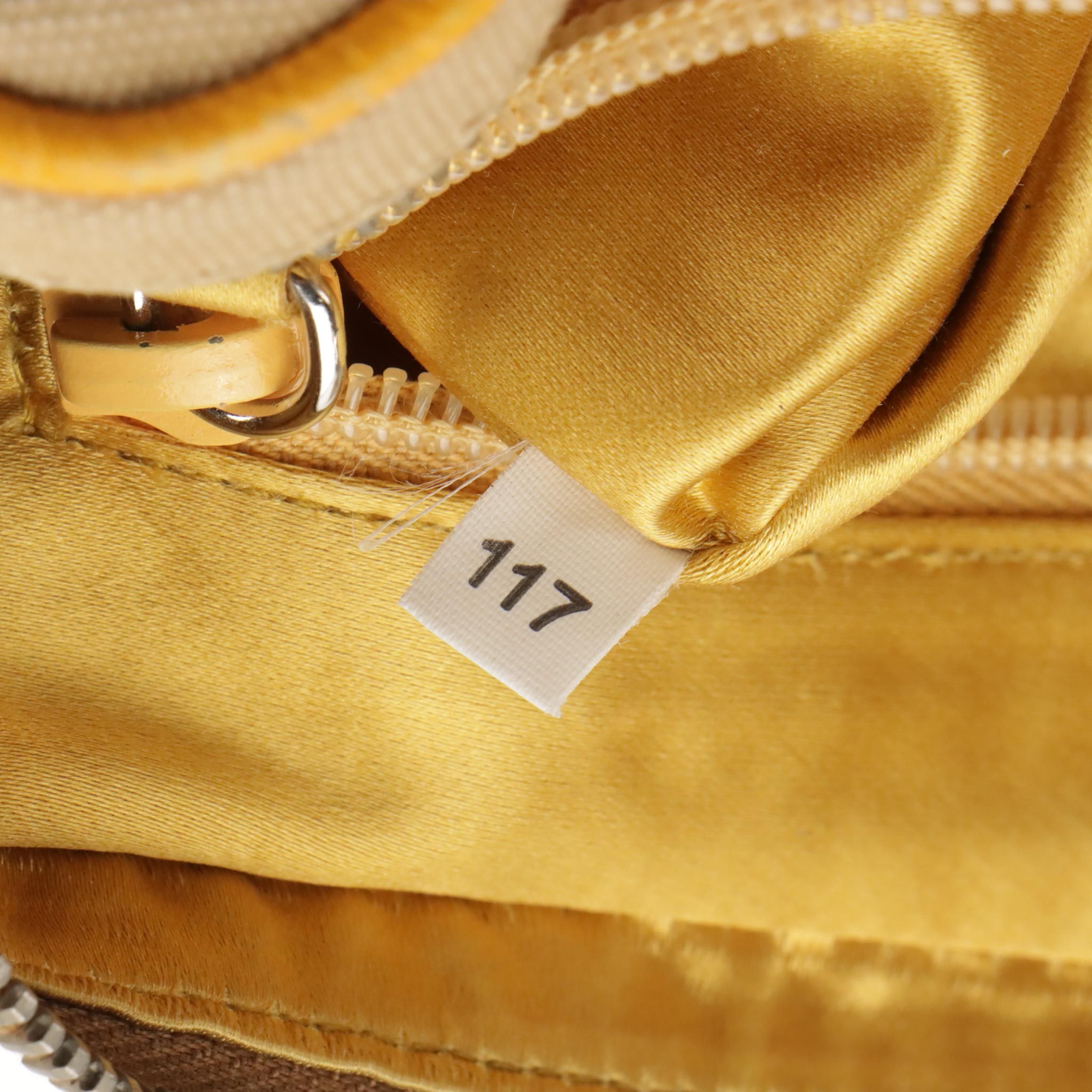 Prada Canapa Canvas and Yellow Leather Zippered Shoulder Bag