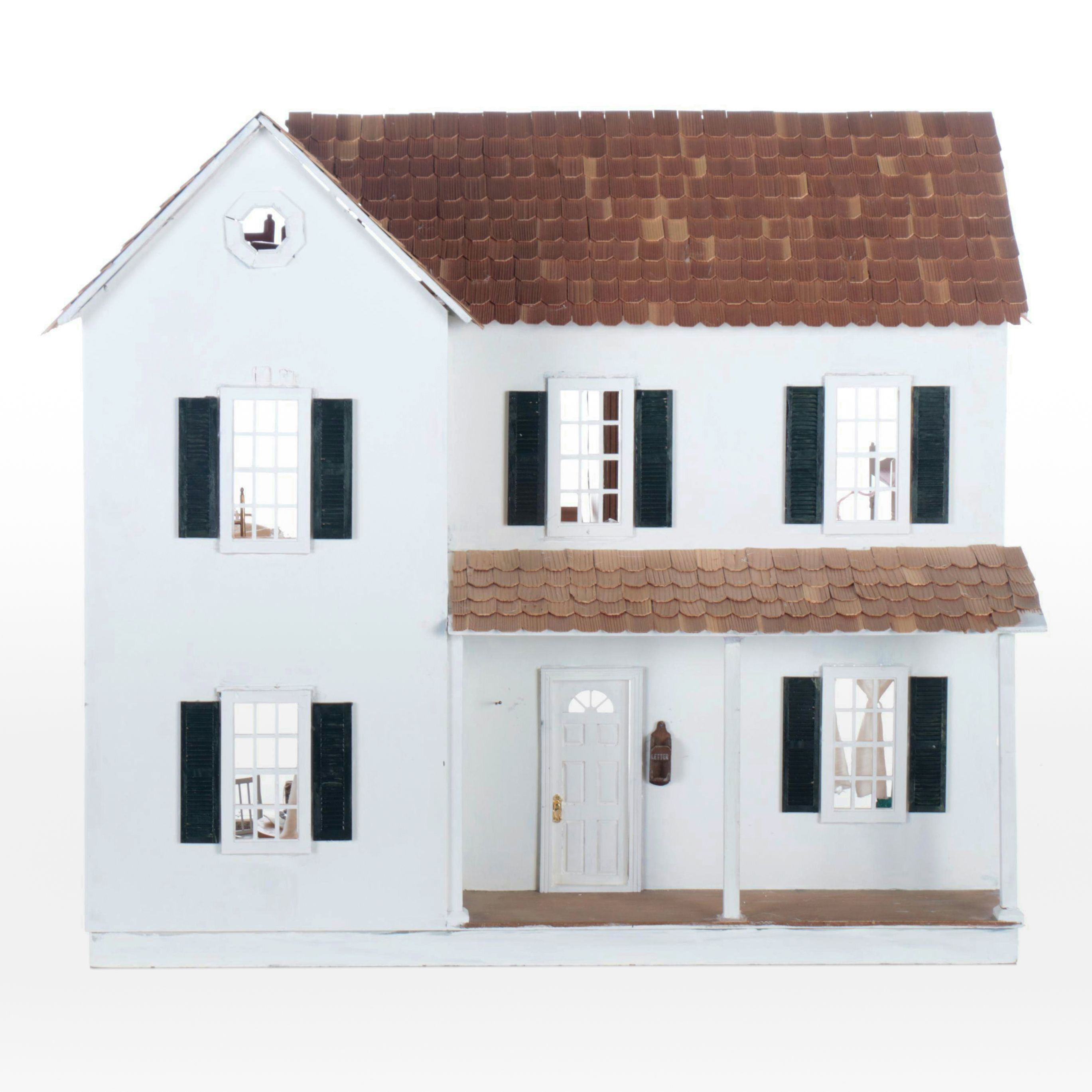 White Dollhouse with Furniture and Accessories