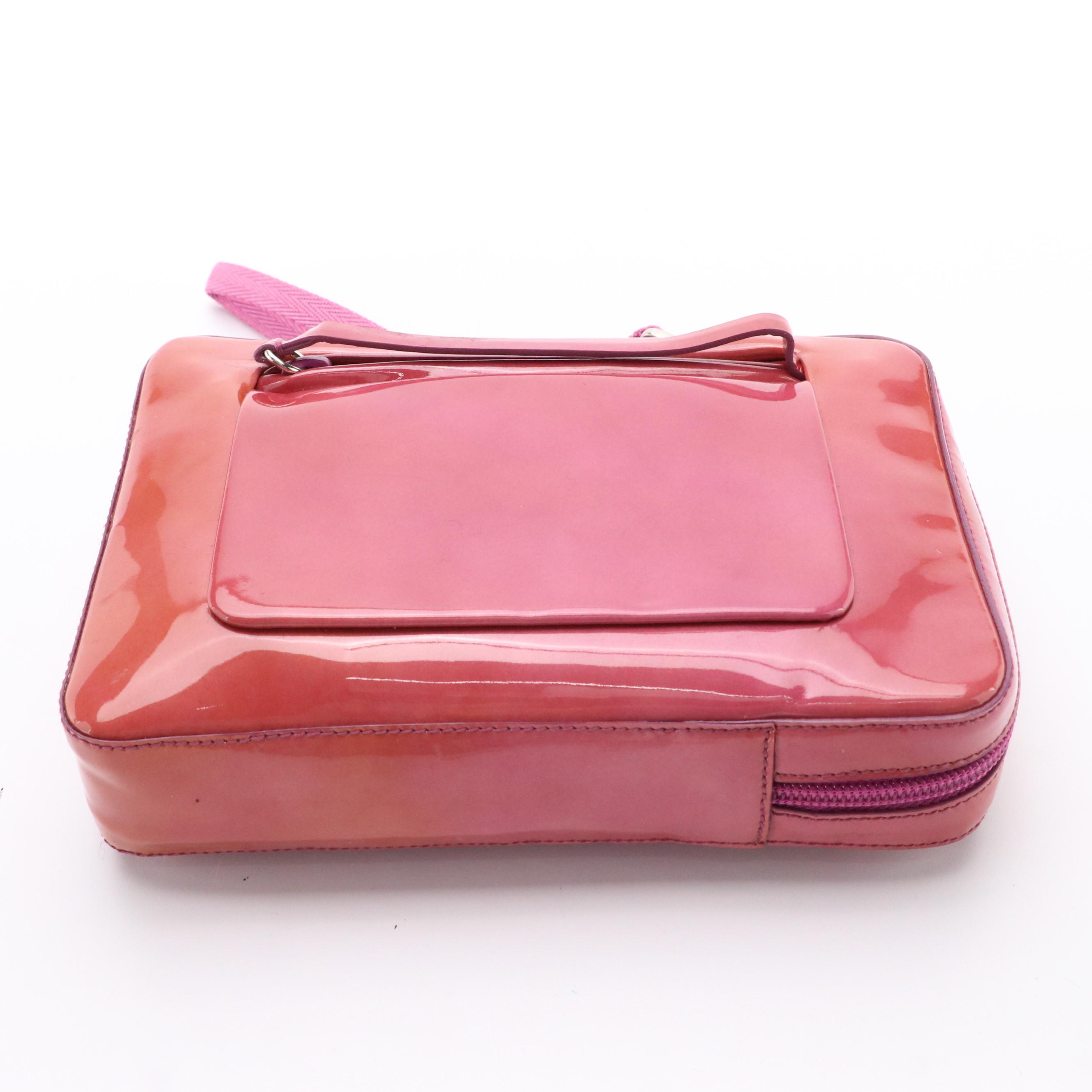 Prada Pink Patent Leather Vernice Pockets Wristlet Clutch, New with Tag