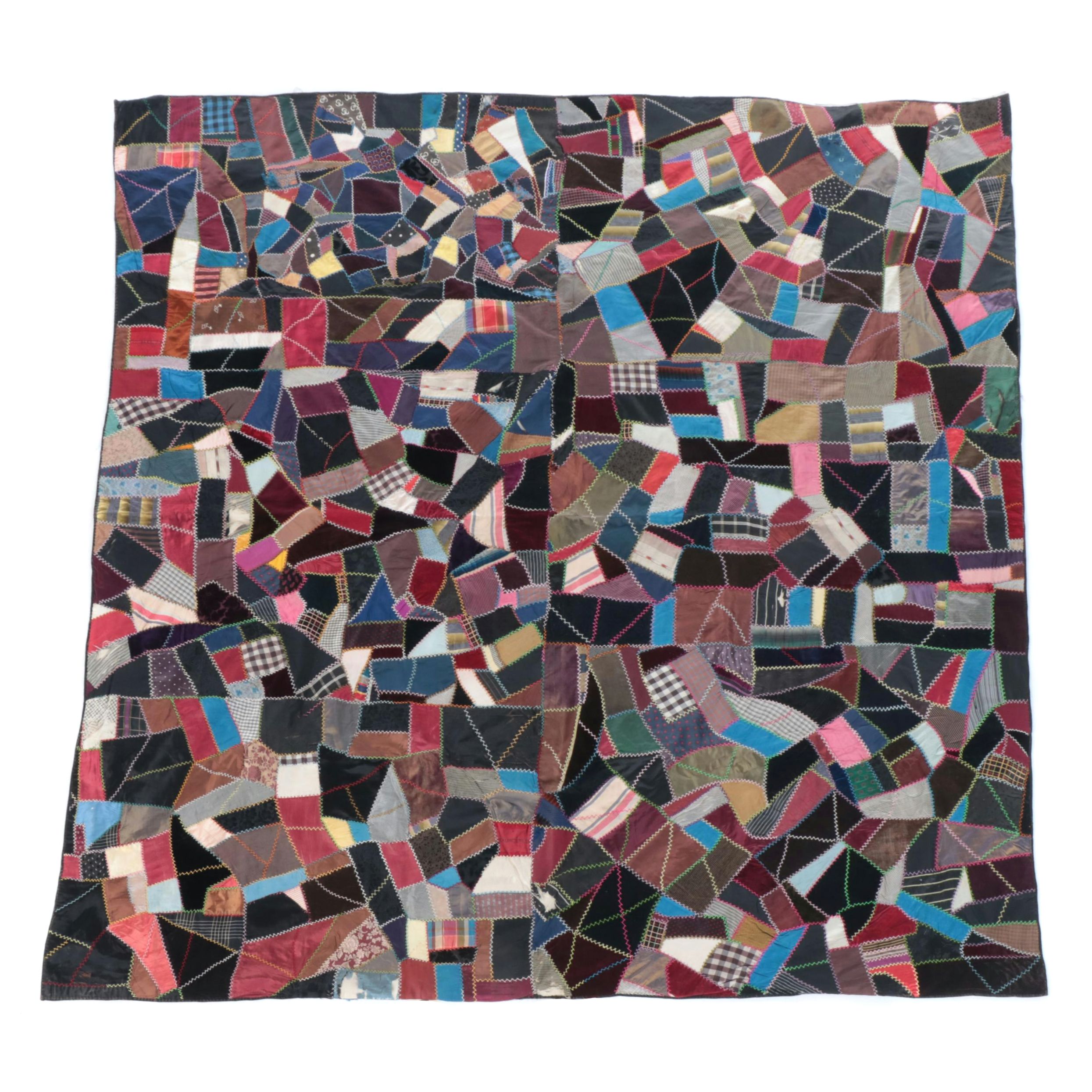 Victorian Style Handmade Patchwork "Crazy Quilt" with Applique