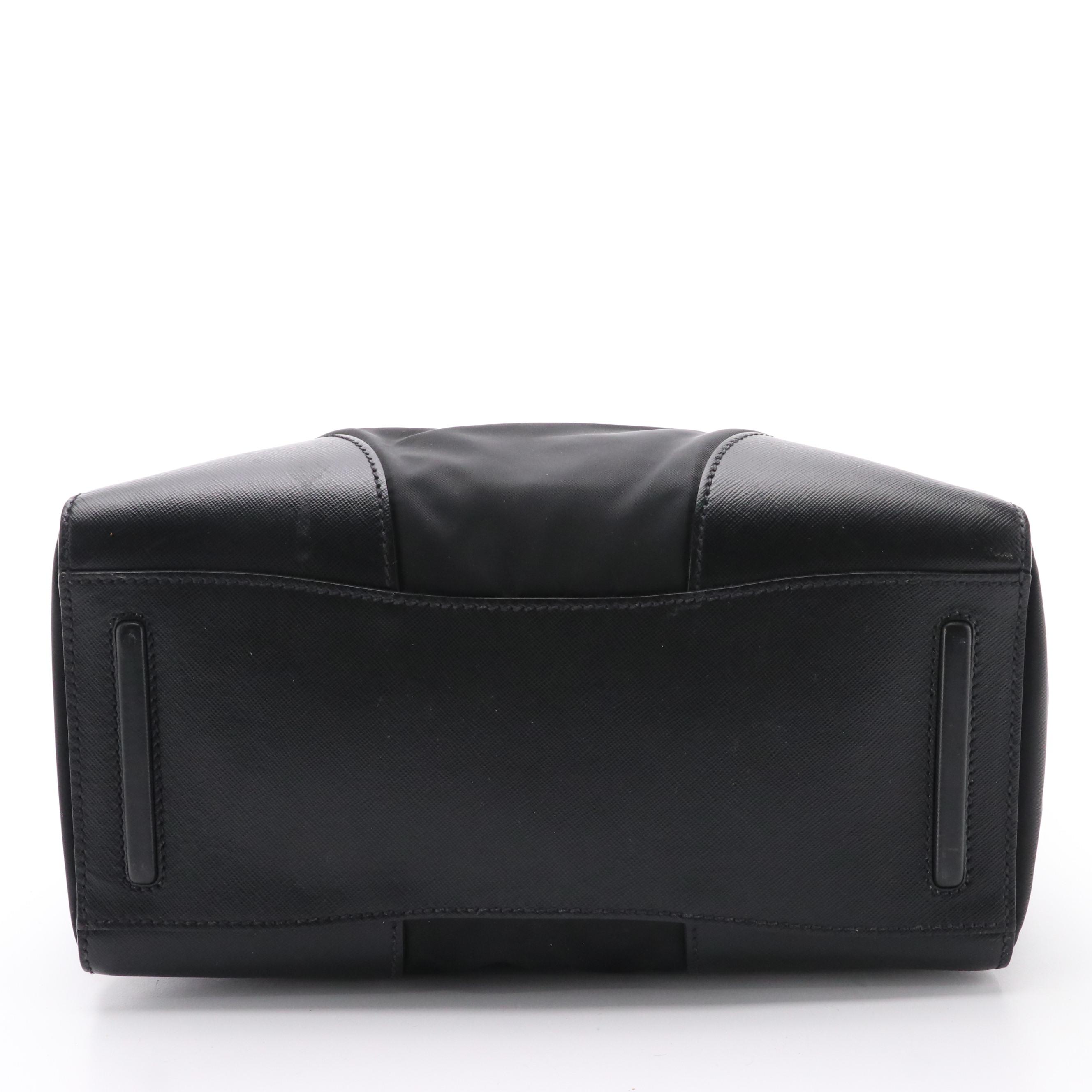 Prada Top Handle Bag in Black Saffiano Leather and Tessuto Nylon