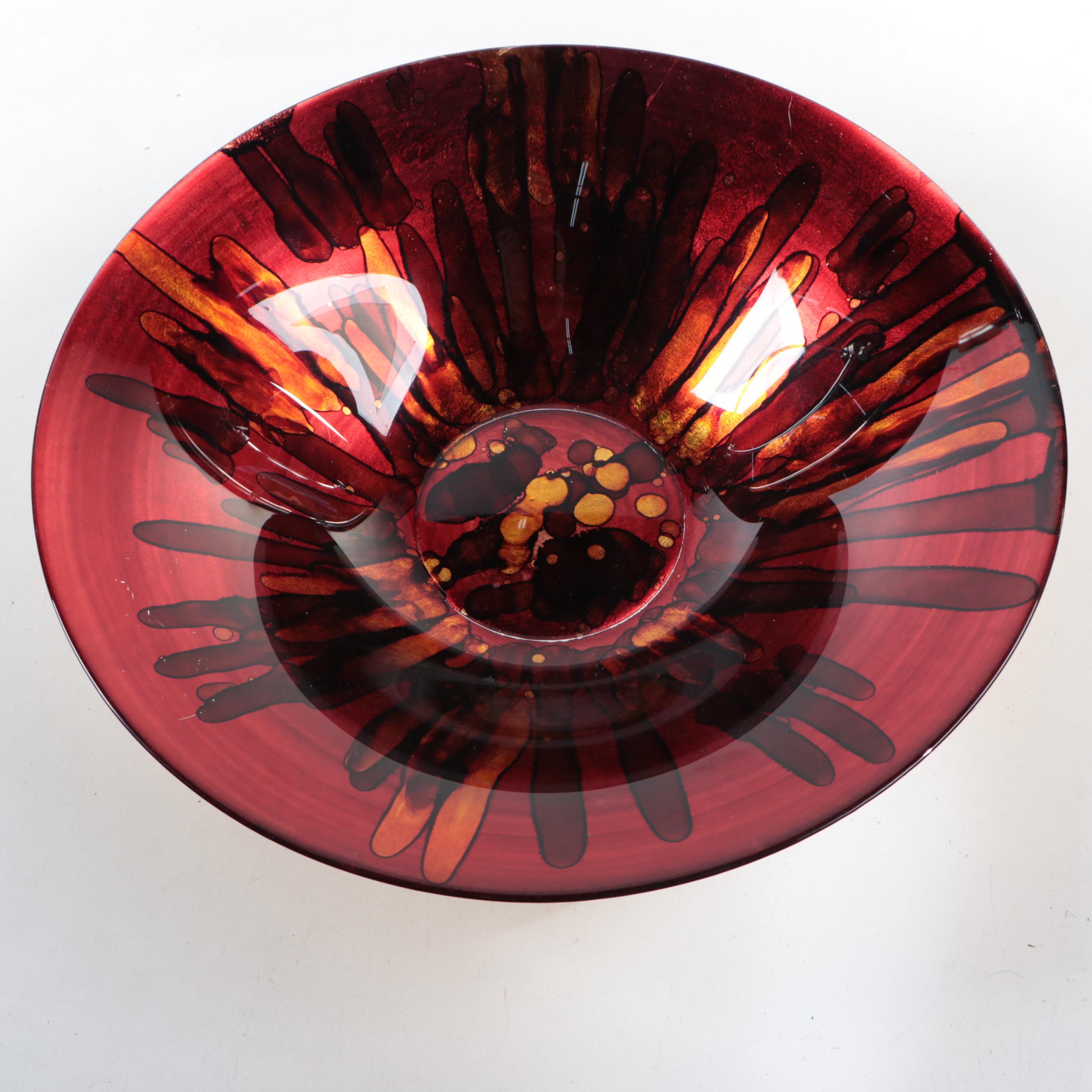 Pier 1 Red Art Glass Centerpiece Bowl