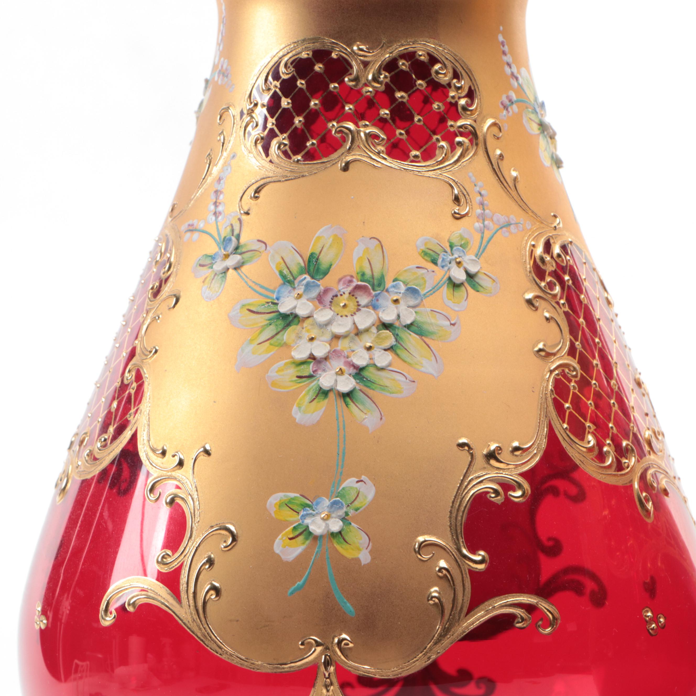 Simone Cenedese Gilt Ruby Murano Glass Vases