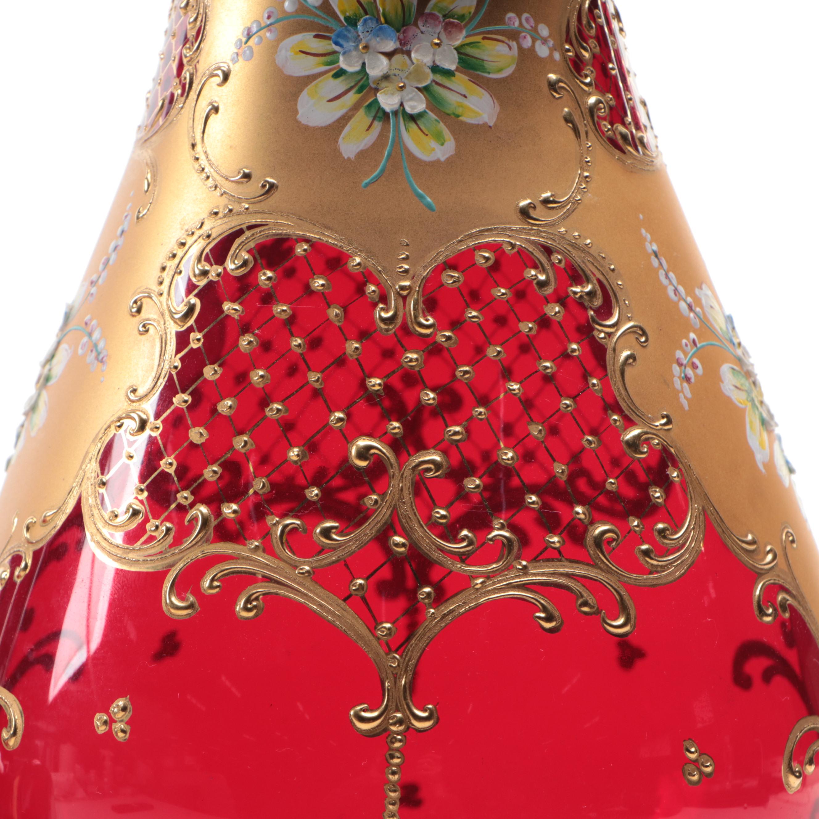 Simone Cenedese Gilt Ruby Murano Glass Vases