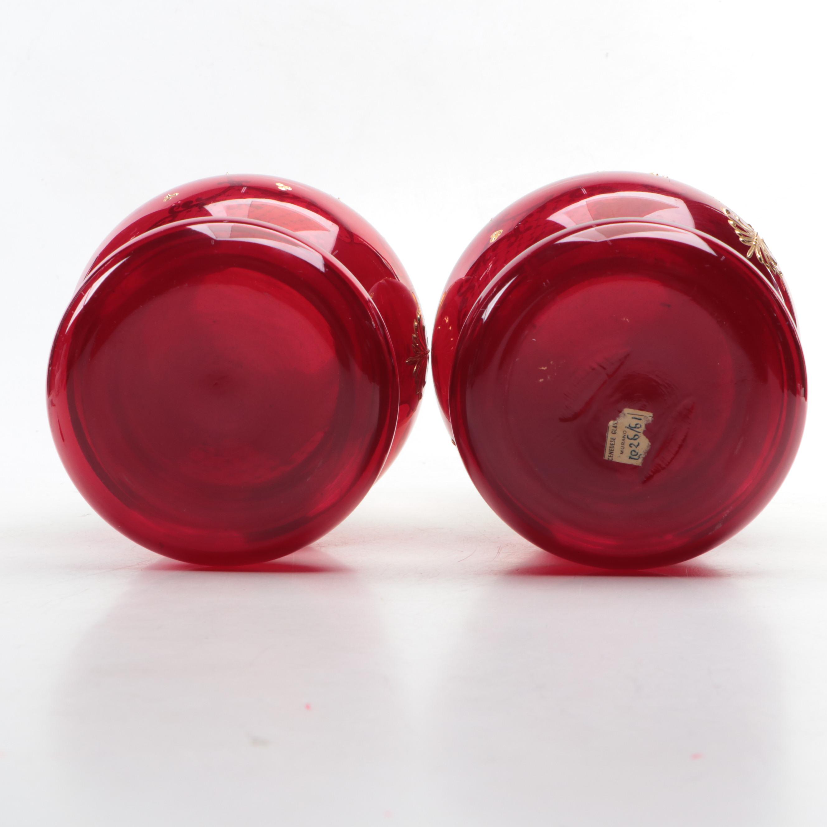 Simone Cenedese Gilt Ruby Murano Glass Vases