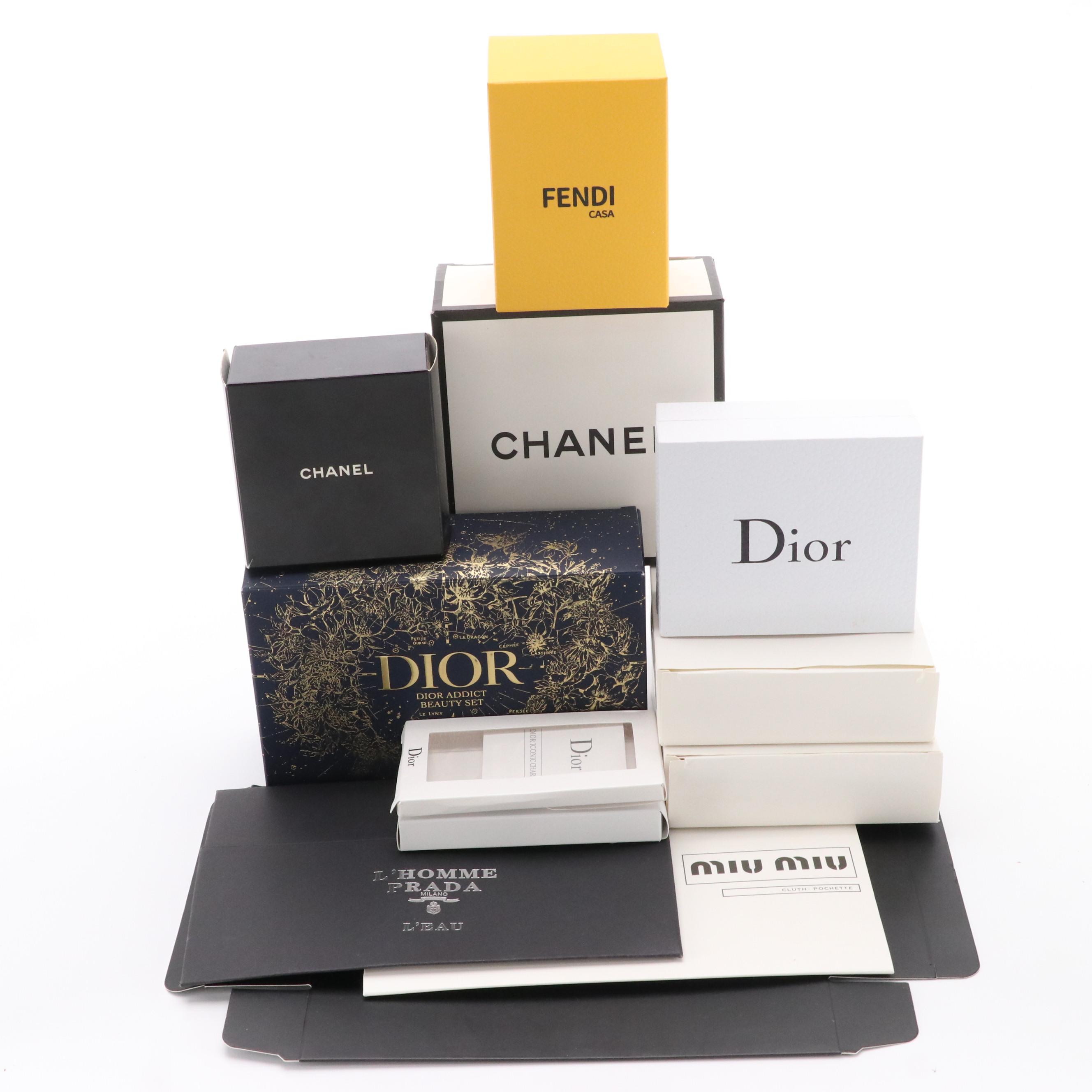 Designer Retail Box Packaging Including Chanel, Dior, Miu Miu, Fendi, More