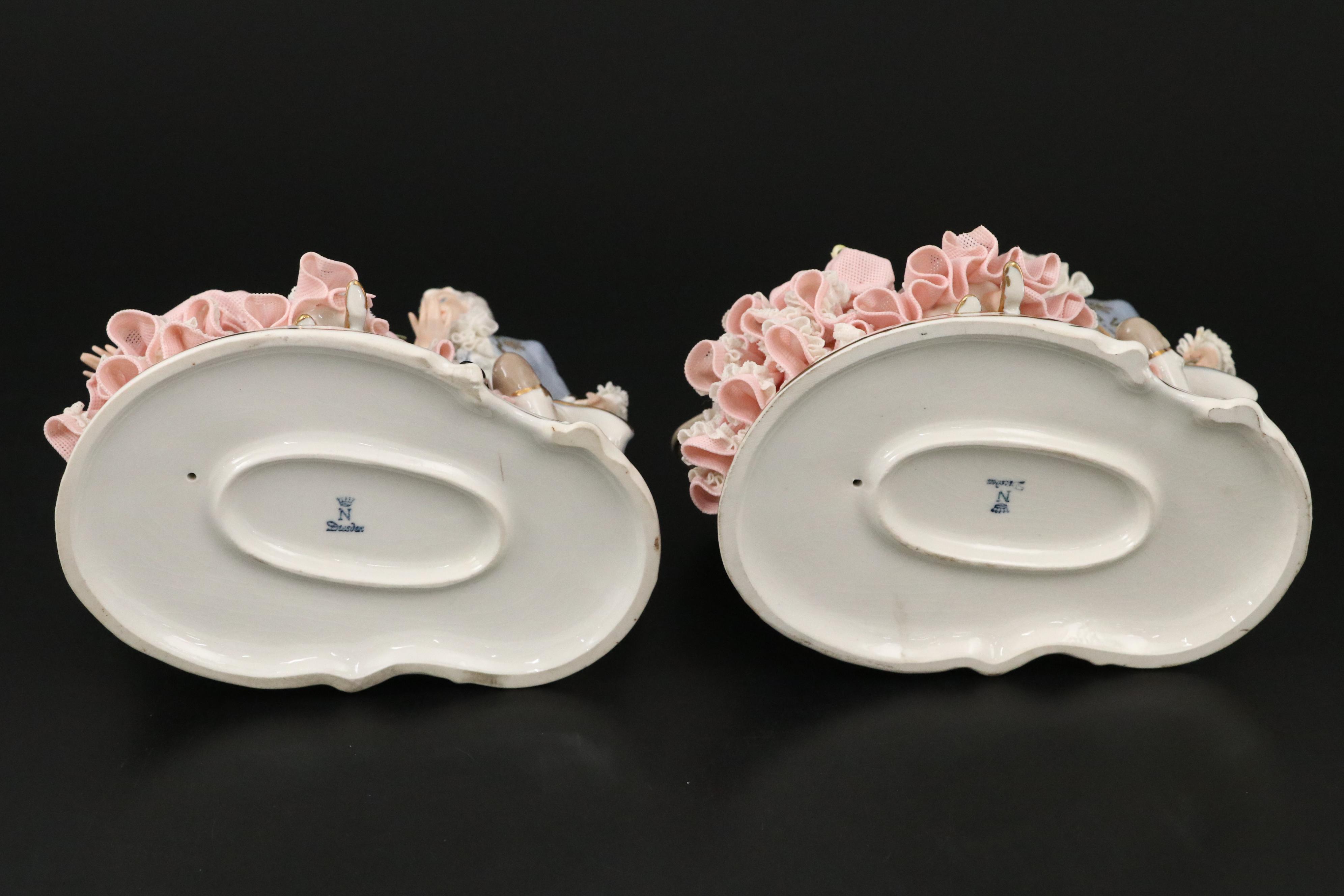 Sandizell Dresden Lace Porcelain Courtship Figurine, Mid-20th Century