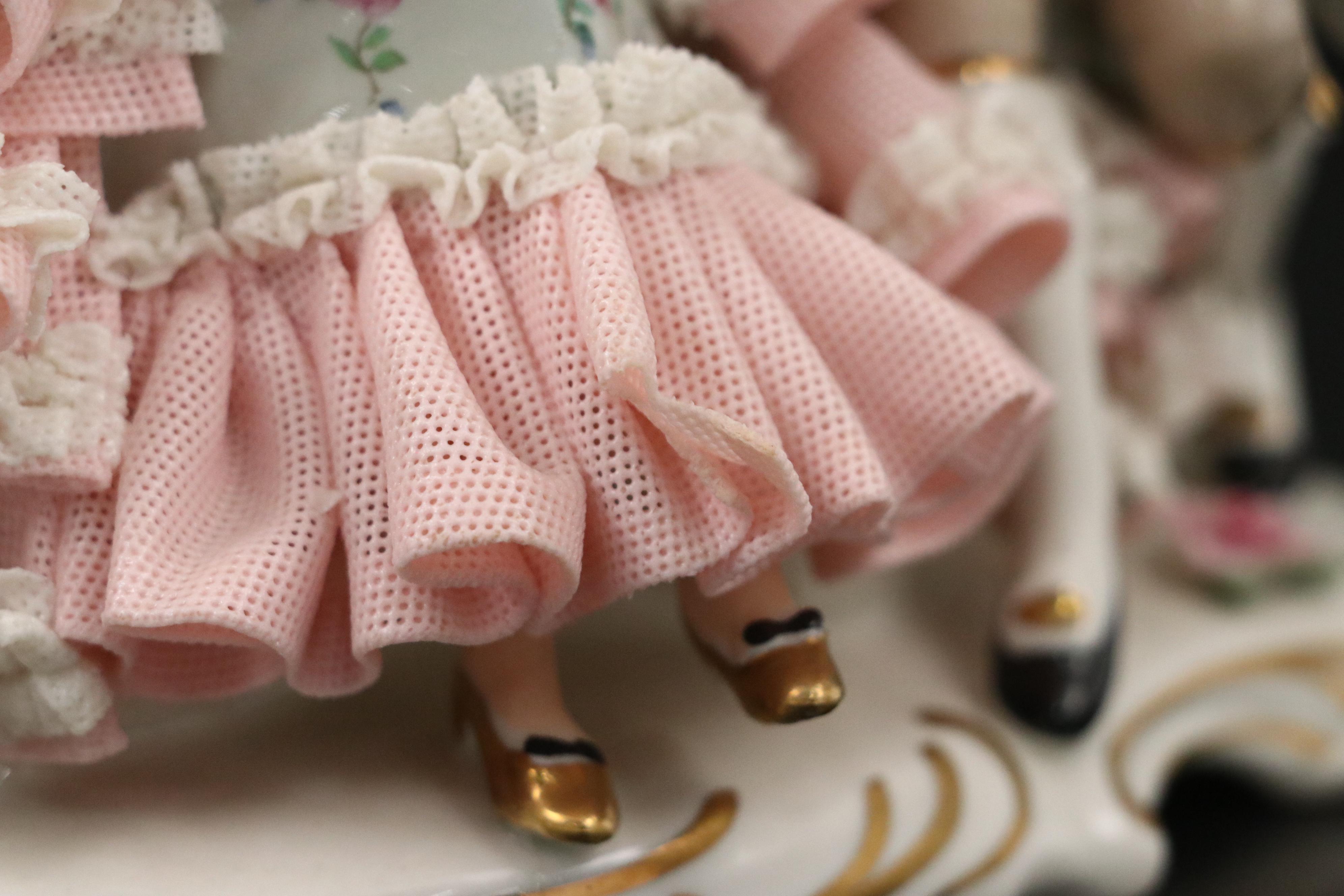 Sandizell Dresden Lace Porcelain Courtship Figurine, Mid-20th Century