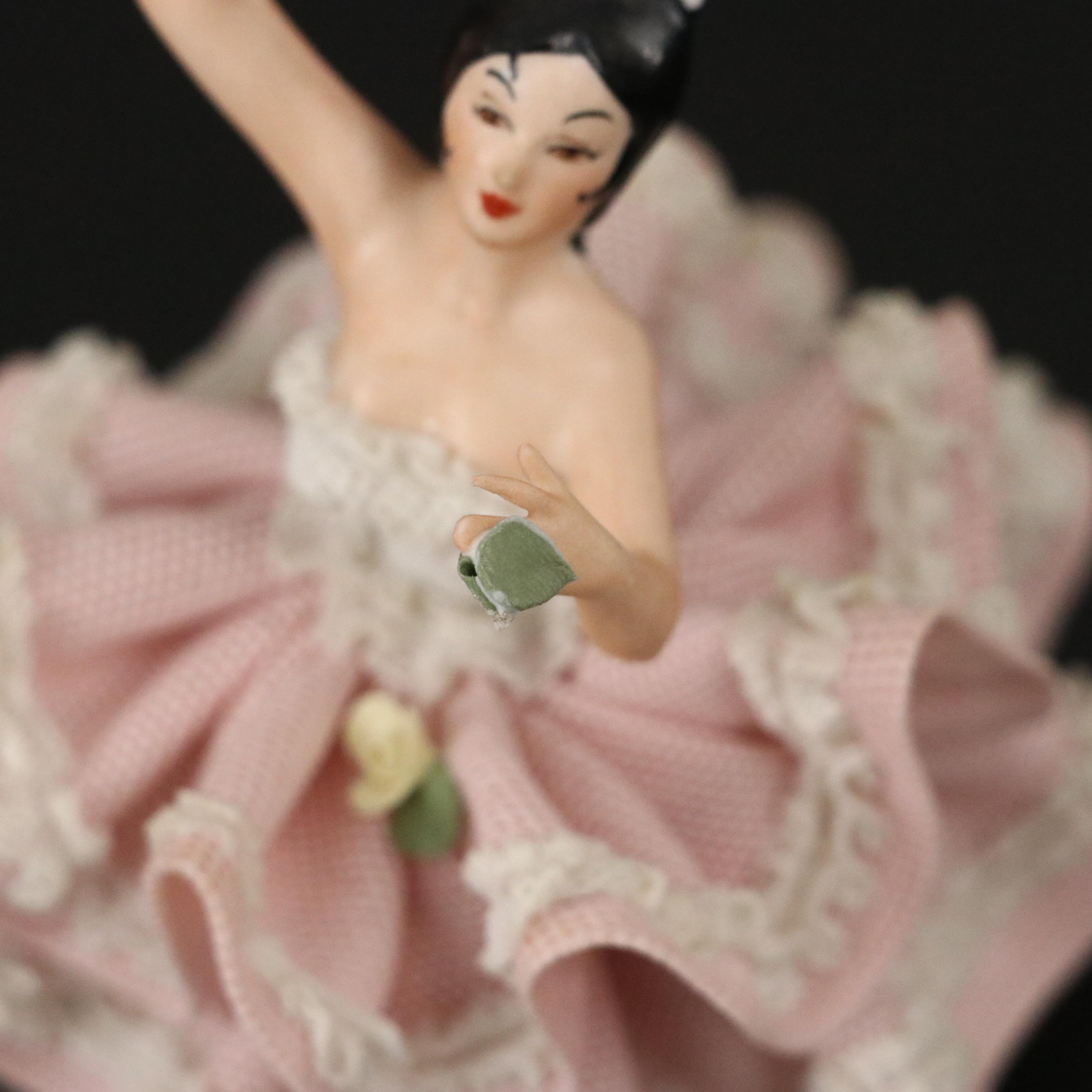 Sandizell Dresden Lace Ballerina Porcelain Figurines, Mid-20th Century