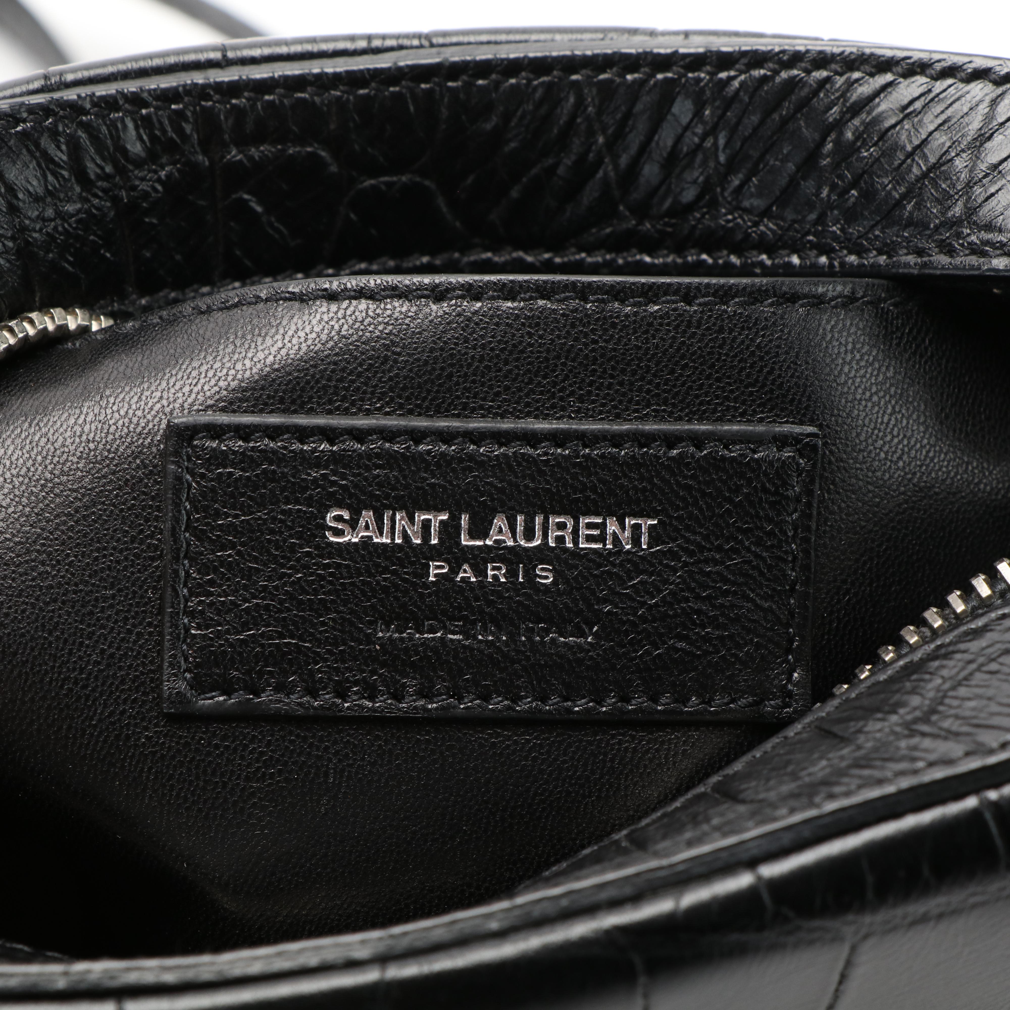 Saint Laurent YSL Crocodile Embossed Black Leather Crossbody Bag