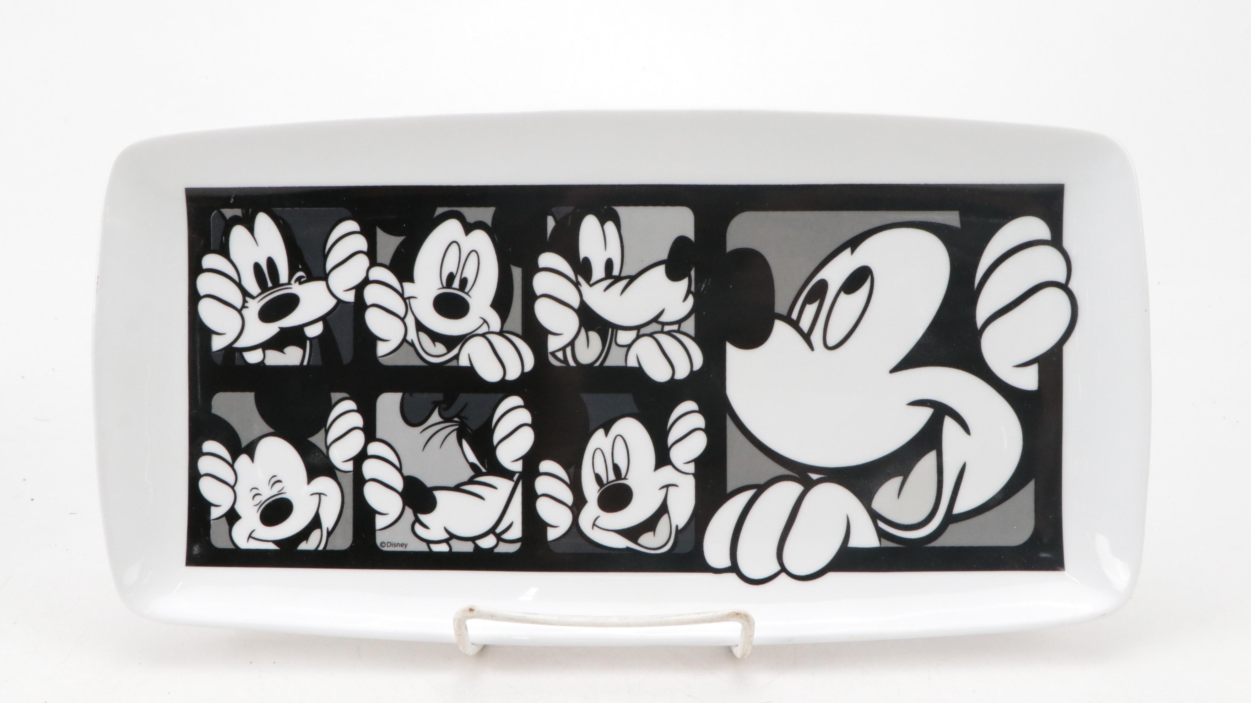 Mickey Mouse and Goofy Platter with Plates, Plaque and "LIFE" Magazine