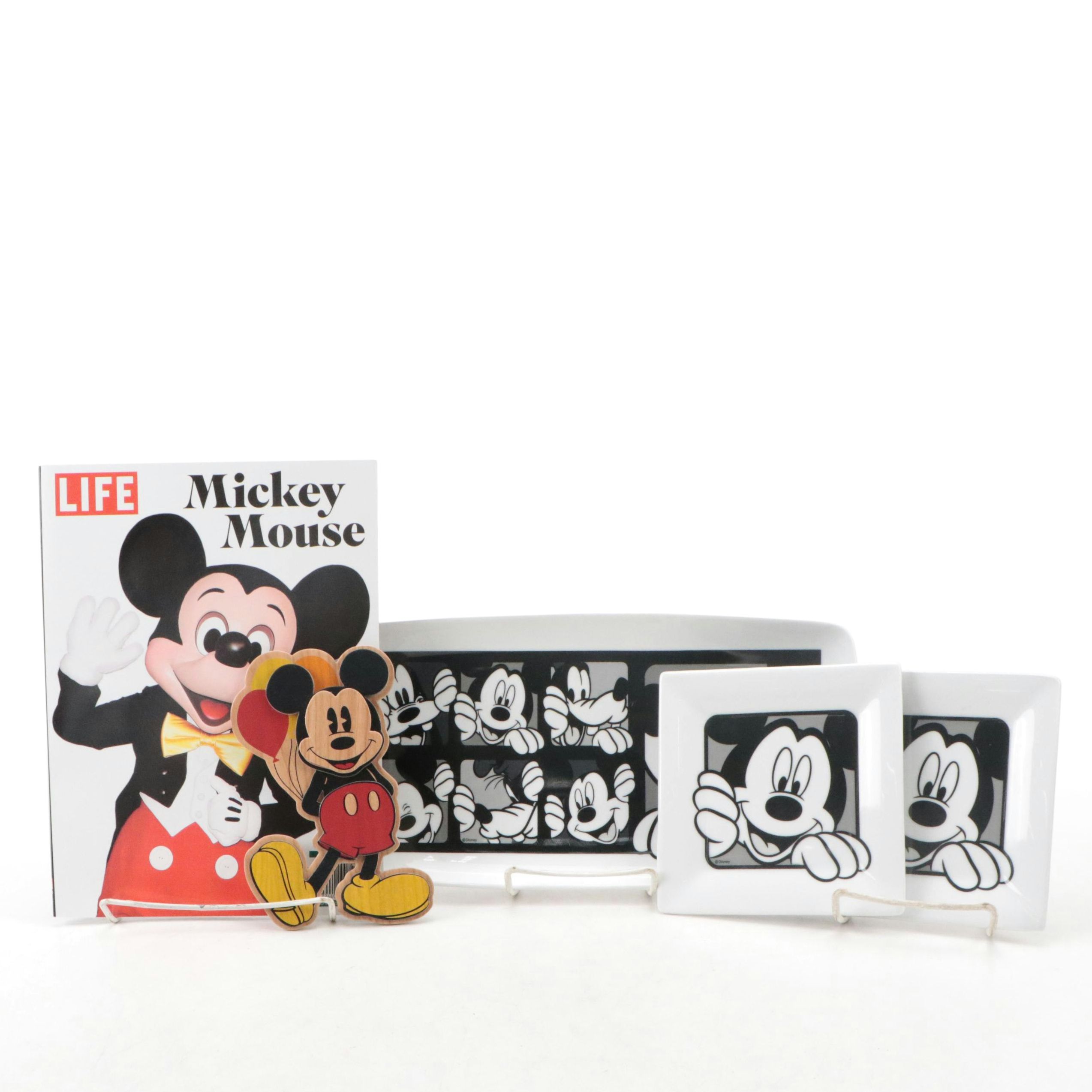 Mickey Mouse and Goofy Platter with Plates, Plaque and "LIFE" Magazine