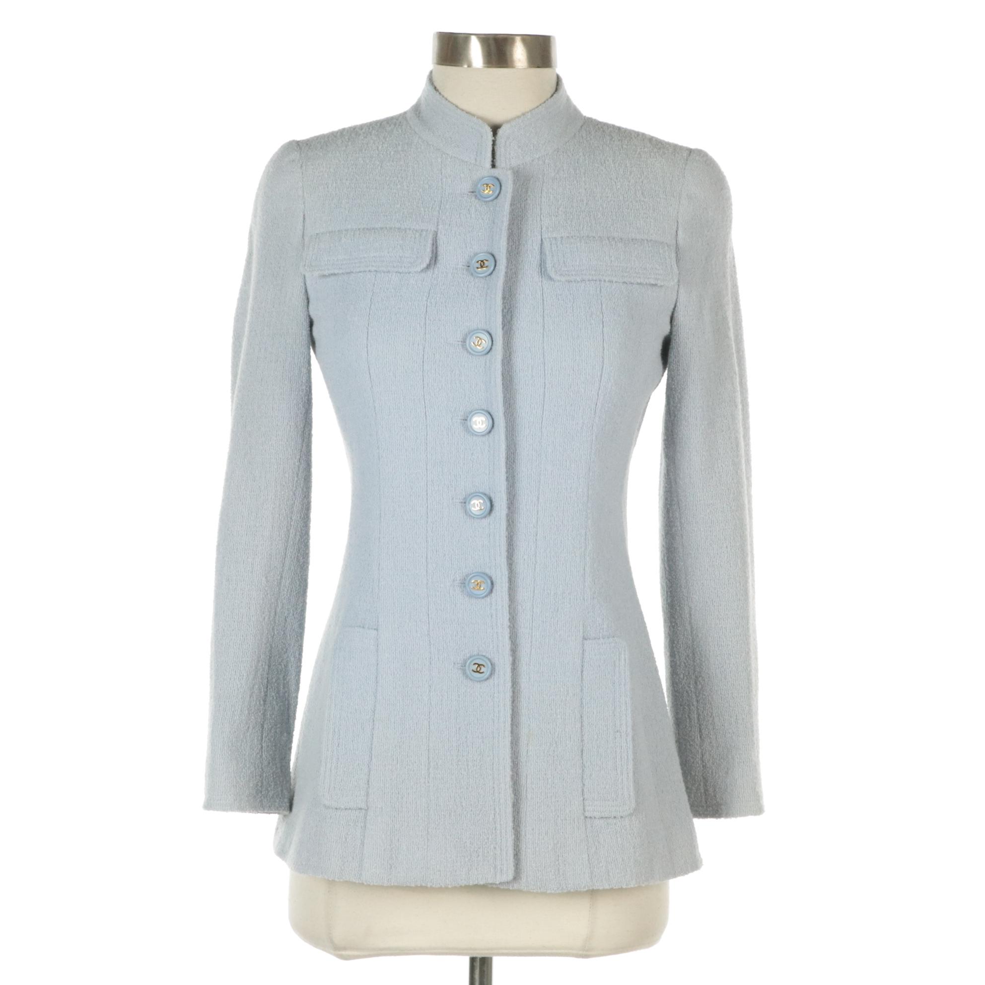 Chanel Boutique for Bergdorf Goodman Pale Blue Textured Wool Blend Jacket