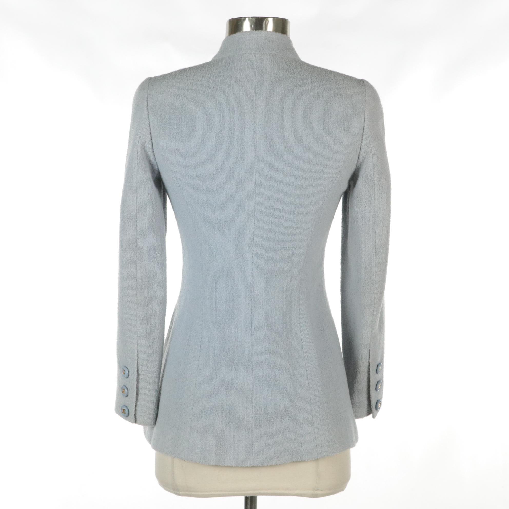 Chanel Boutique for Bergdorf Goodman Pale Blue Textured Wool Blend Jacket