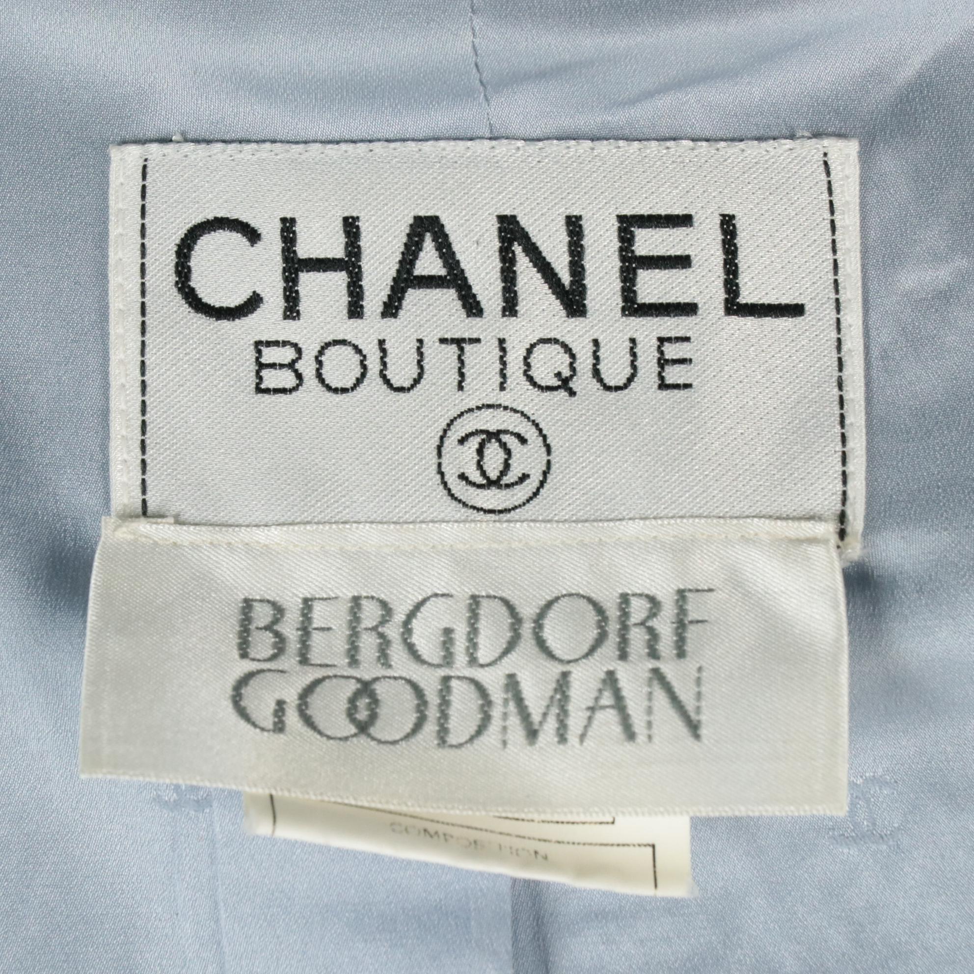 Chanel Boutique for Bergdorf Goodman Pale Blue Textured Wool Blend Jacket
