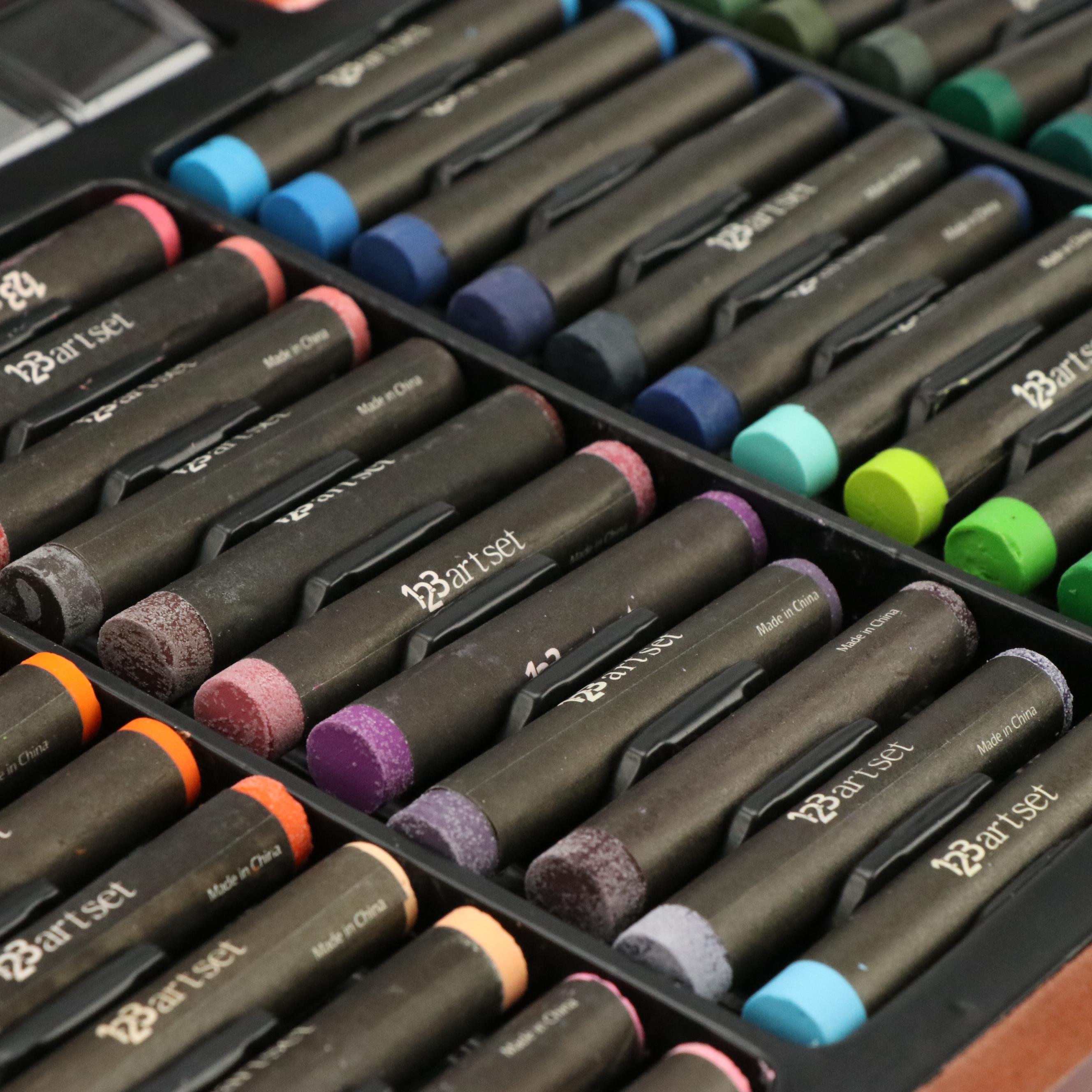 123 Piece Colored Pencil, Crayon and Pastels Art Kit with Crafting Scissors