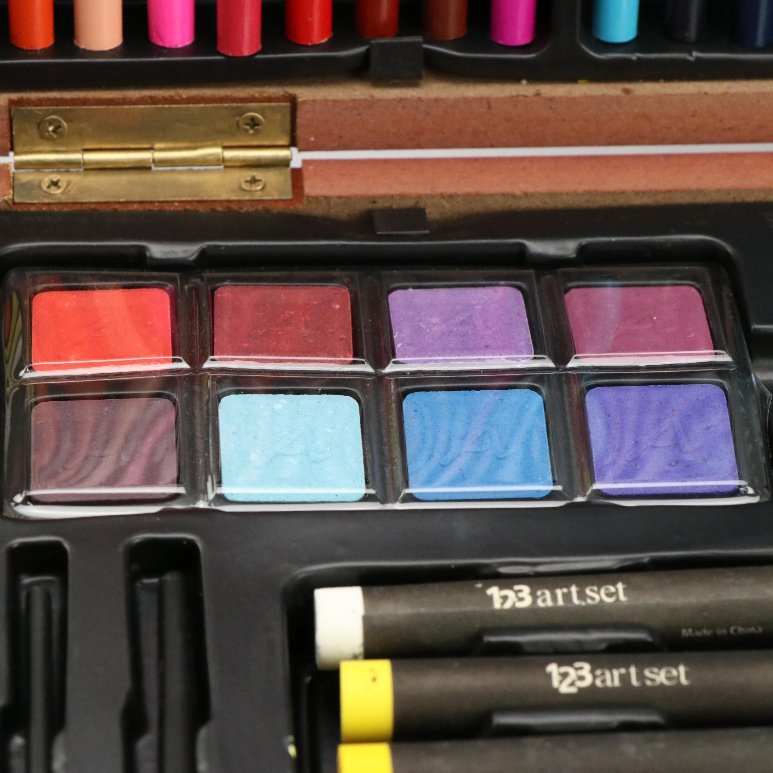 123 Piece Colored Pencil, Crayon and Pastels Art Kit with Crafting Scissors