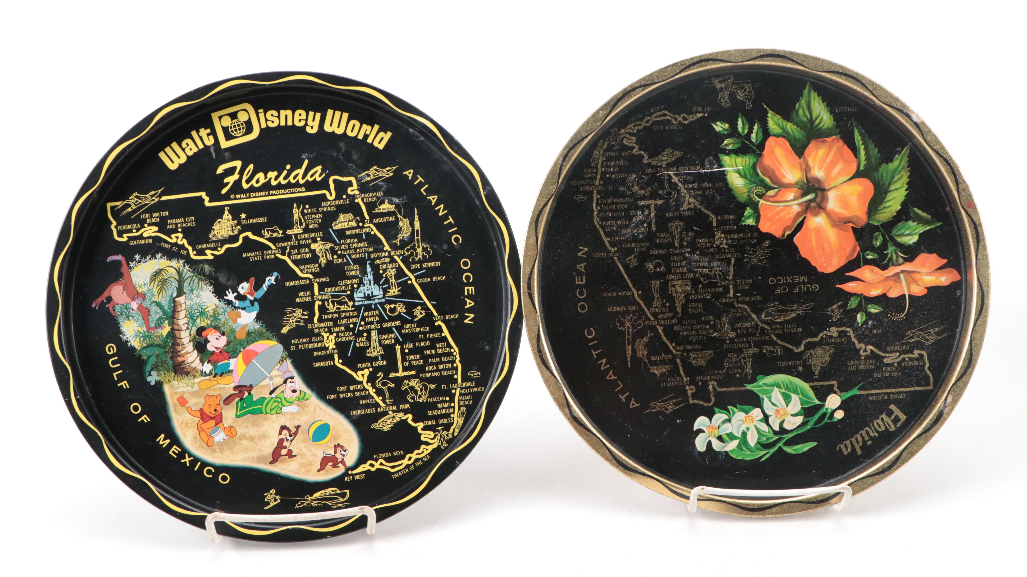 Florida Souvenir Plates with Disney World Book, Lenox Lidded Jar, and Box