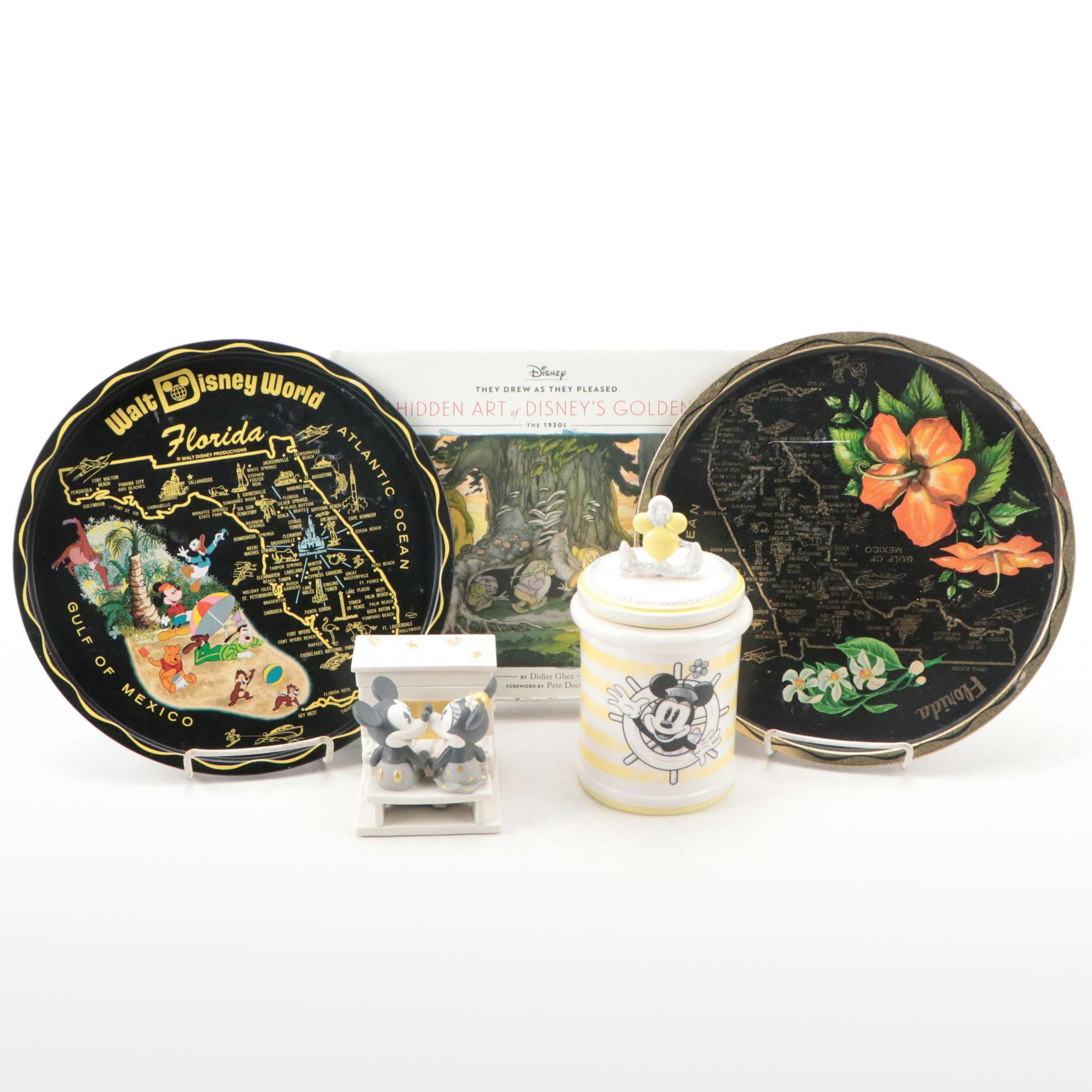Florida Souvenir Plates with Disney World Book, Lenox Lidded Jar, and Box