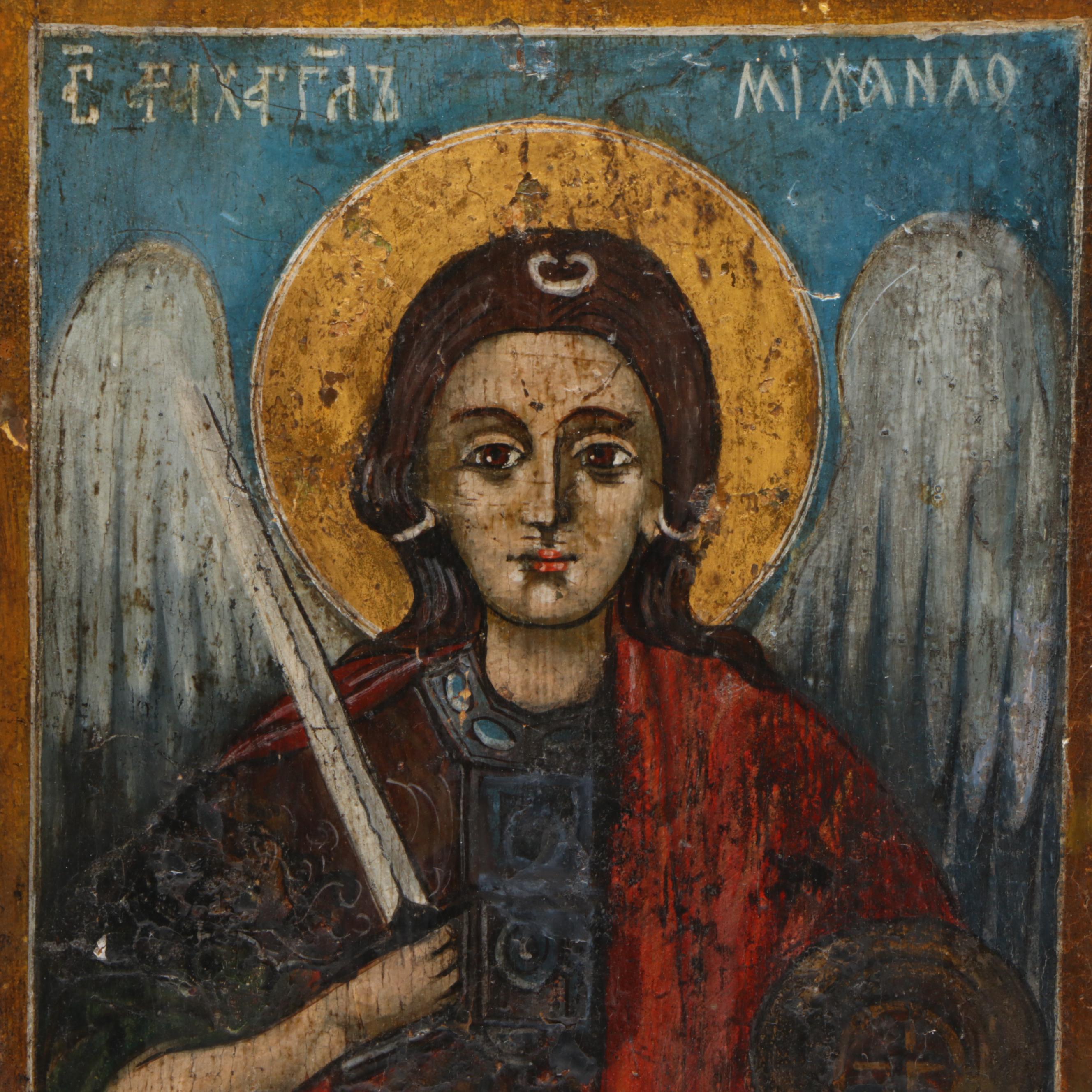 Antique Greek Orthodox Icon of the Archangel Michael, 18th Century