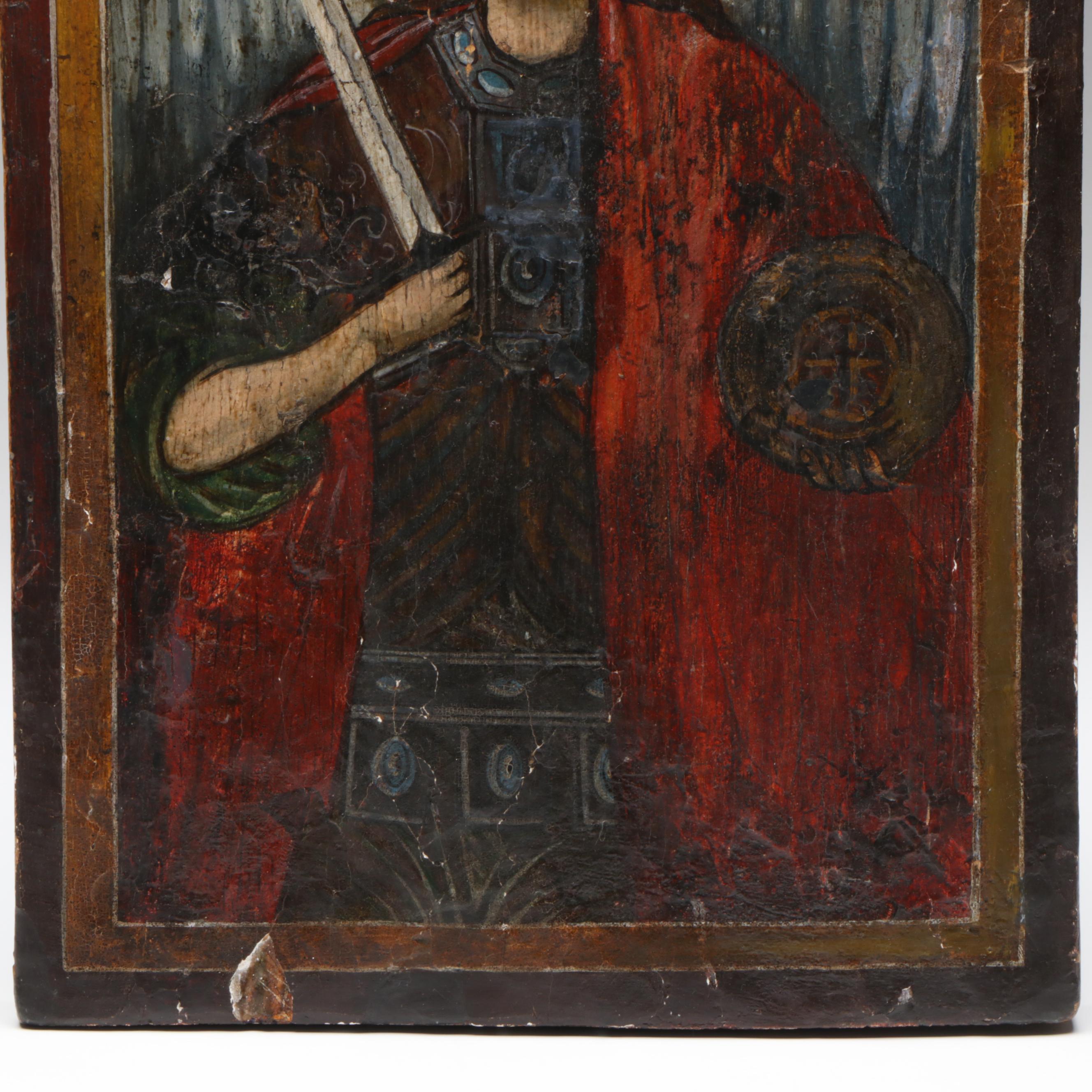 Antique Greek Orthodox Icon of the Archangel Michael, 18th Century