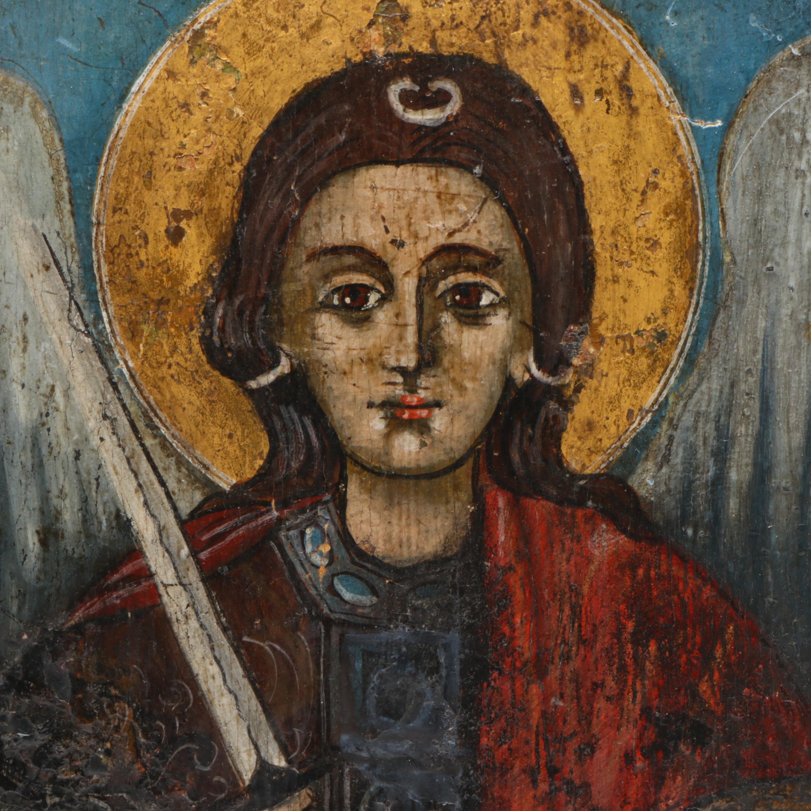 Antique Greek Orthodox Icon of the Archangel Michael, 18th Century