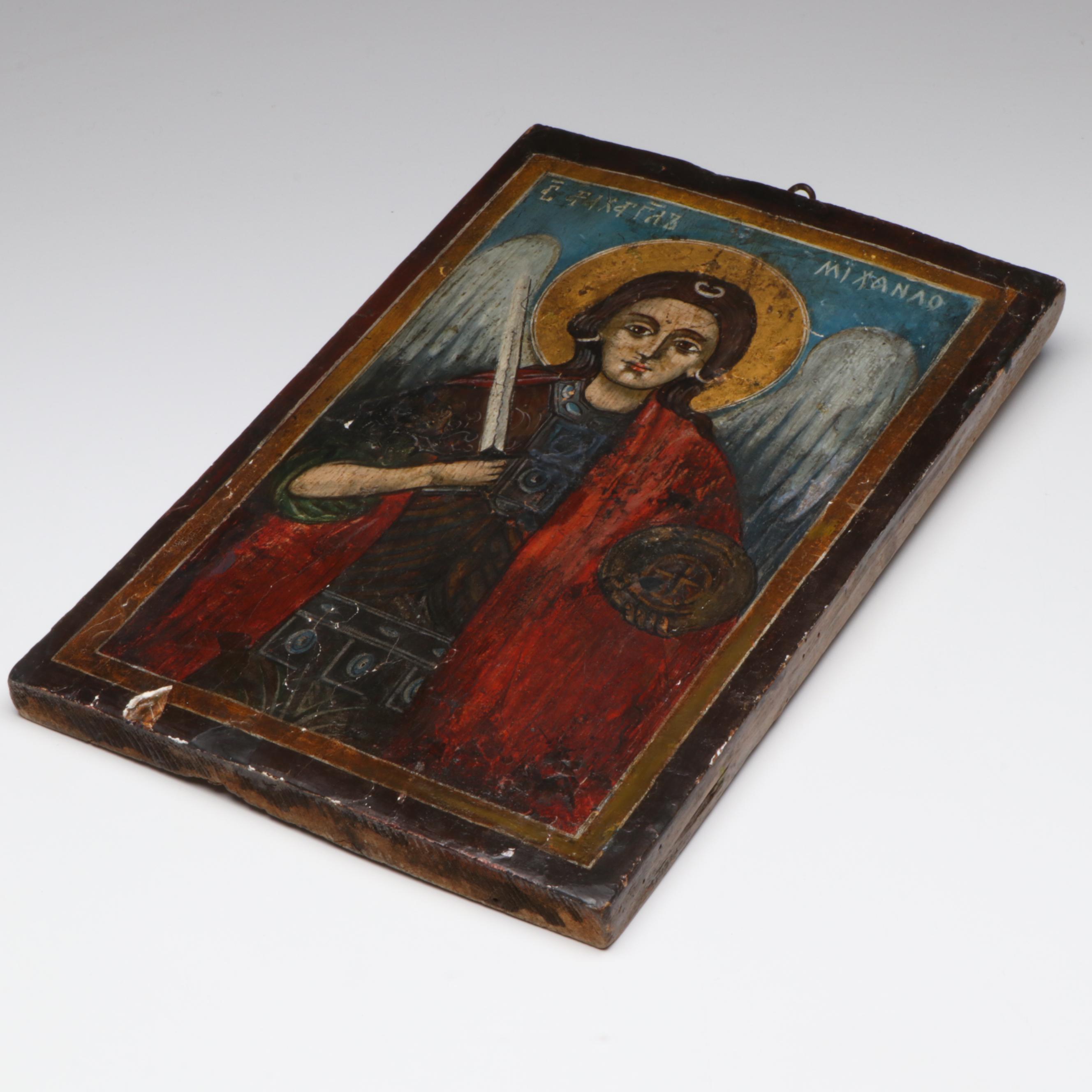 Antique Greek Orthodox Icon of the Archangel Michael, 18th Century