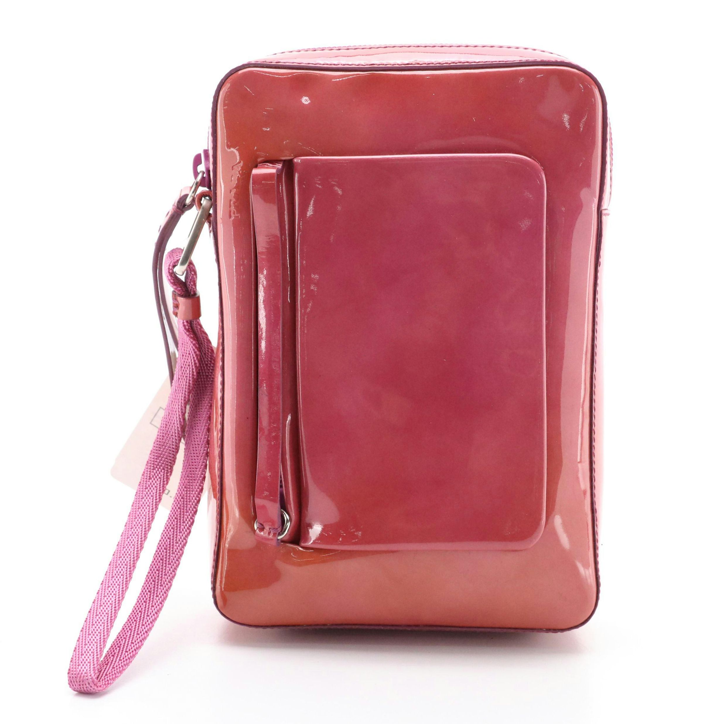 Prada Pink Patent Leather Vernice Pockets Wristlet Clutch, New with Tag