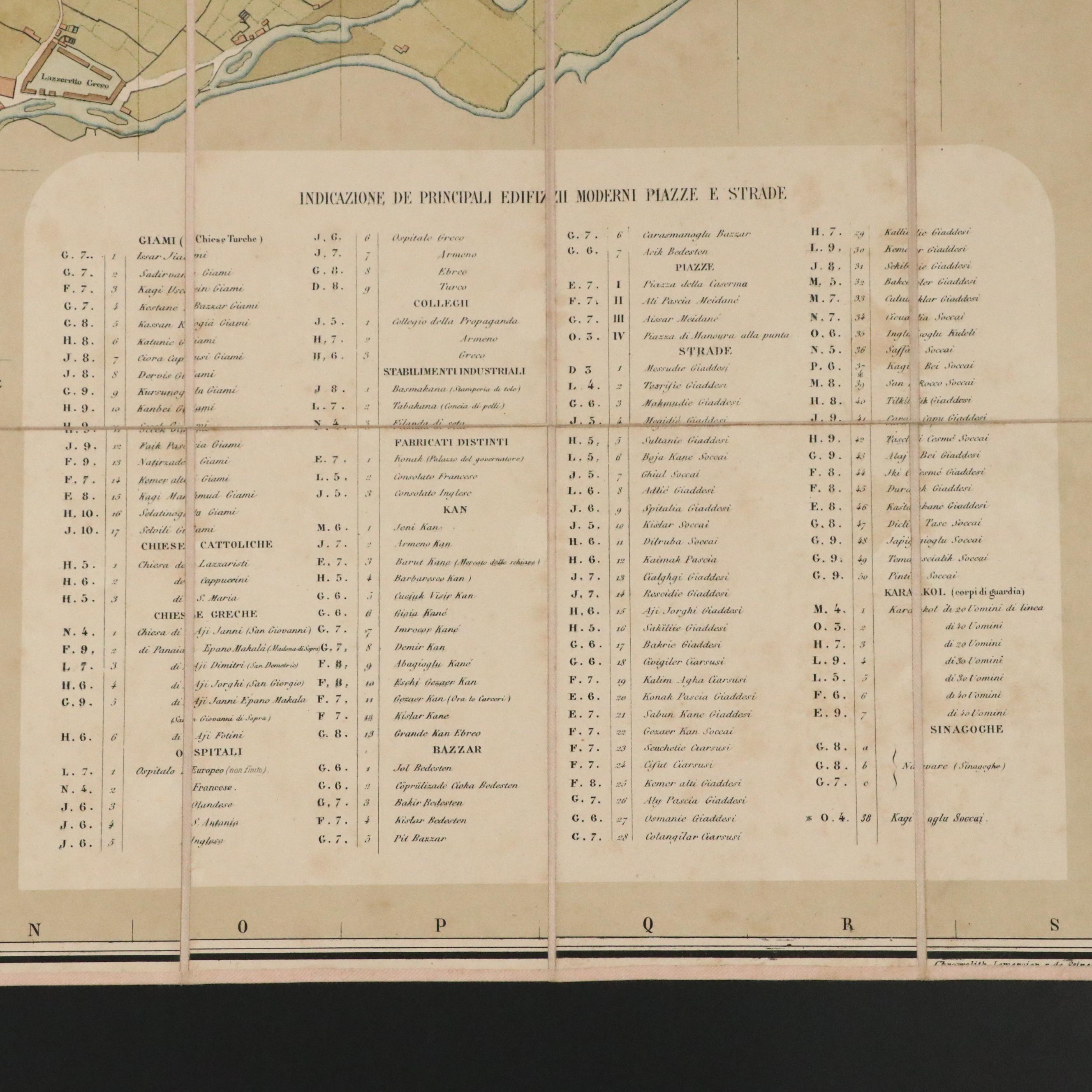 Italian Lithograph Map "Pianta Della Citta di Smirne" by Storari, c. 1854–56