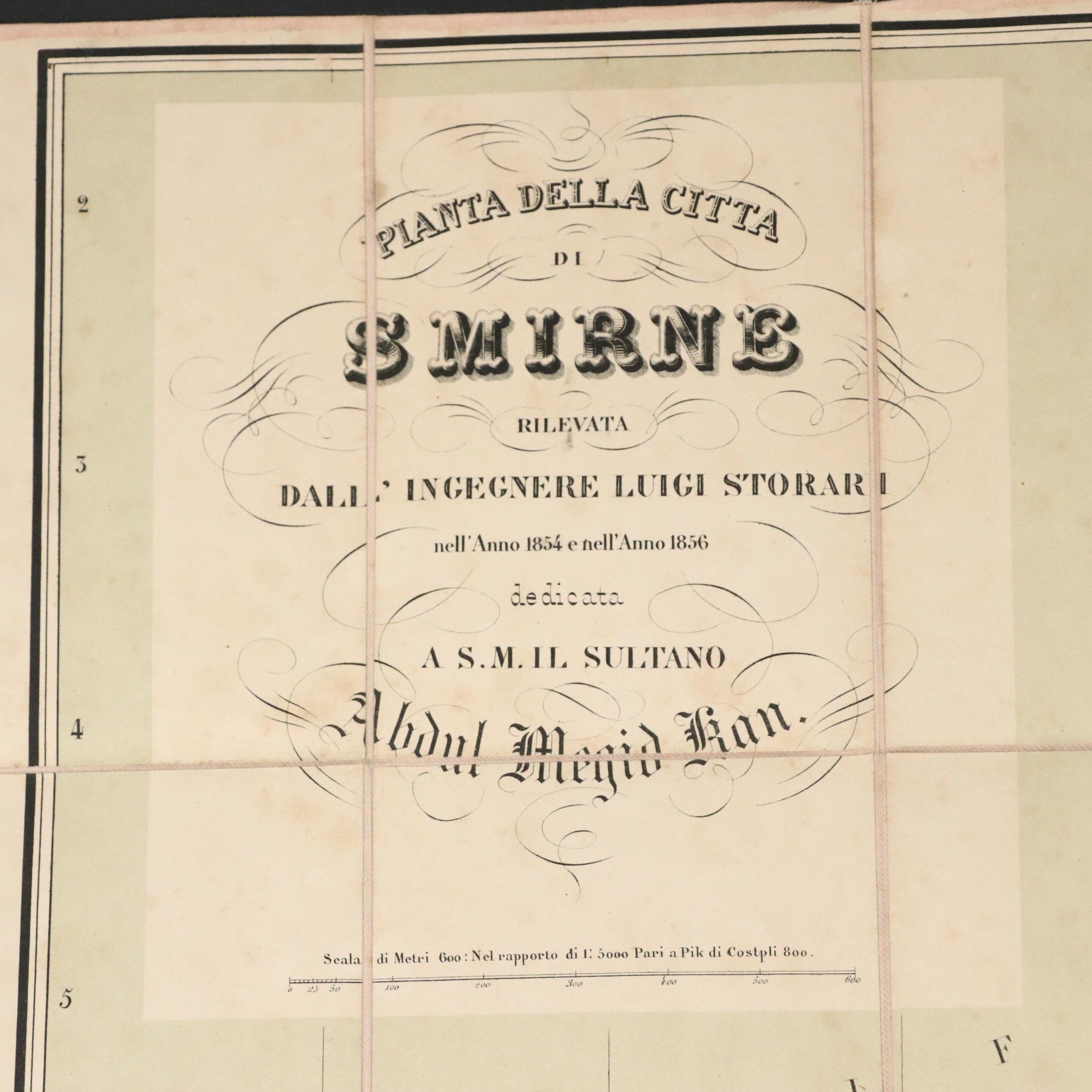 Italian Lithograph Map "Pianta Della Citta di Smirne" by Storari, c. 1854–56