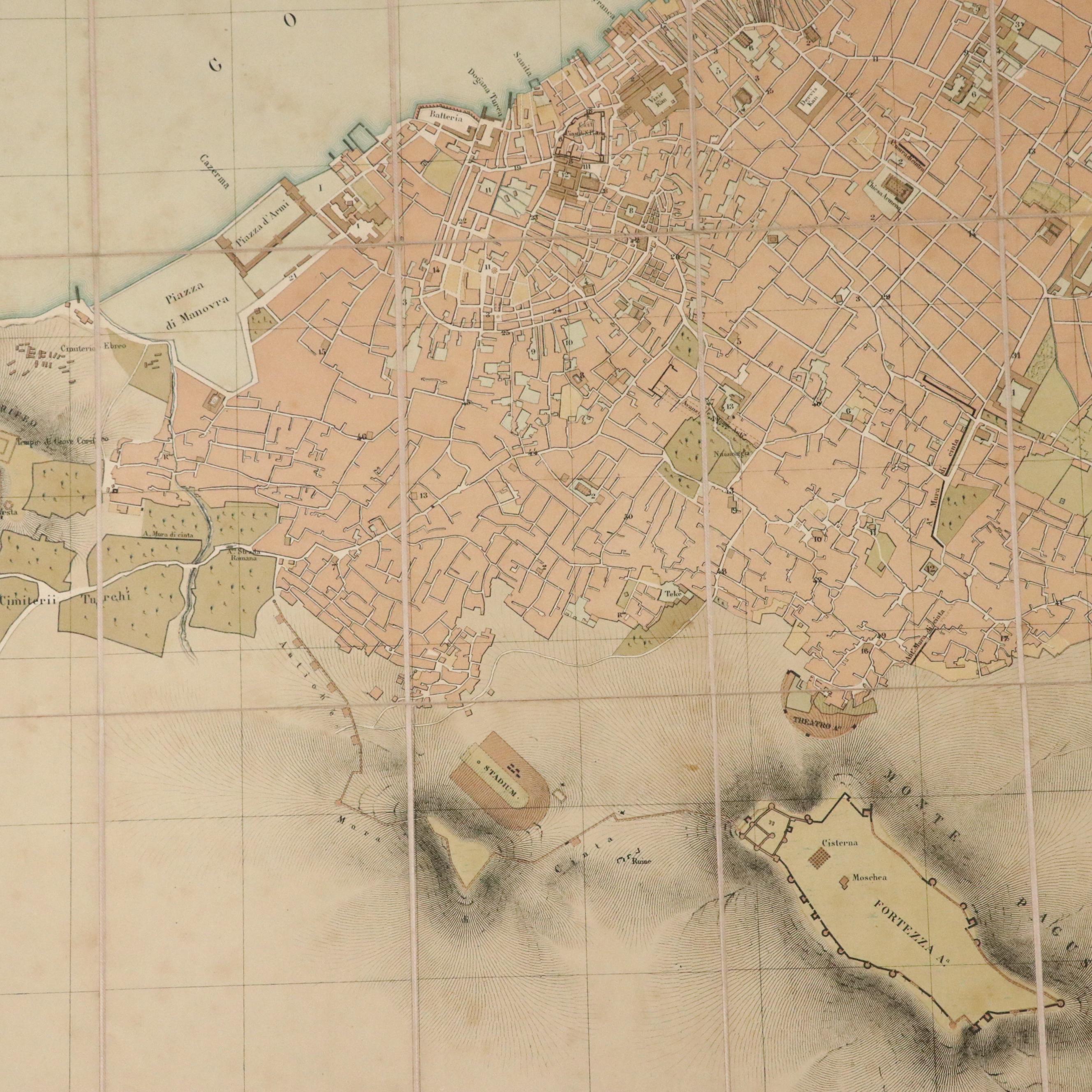 Italian Lithograph Map "Pianta Della Citta di Smirne" by Storari, c. 1854–56